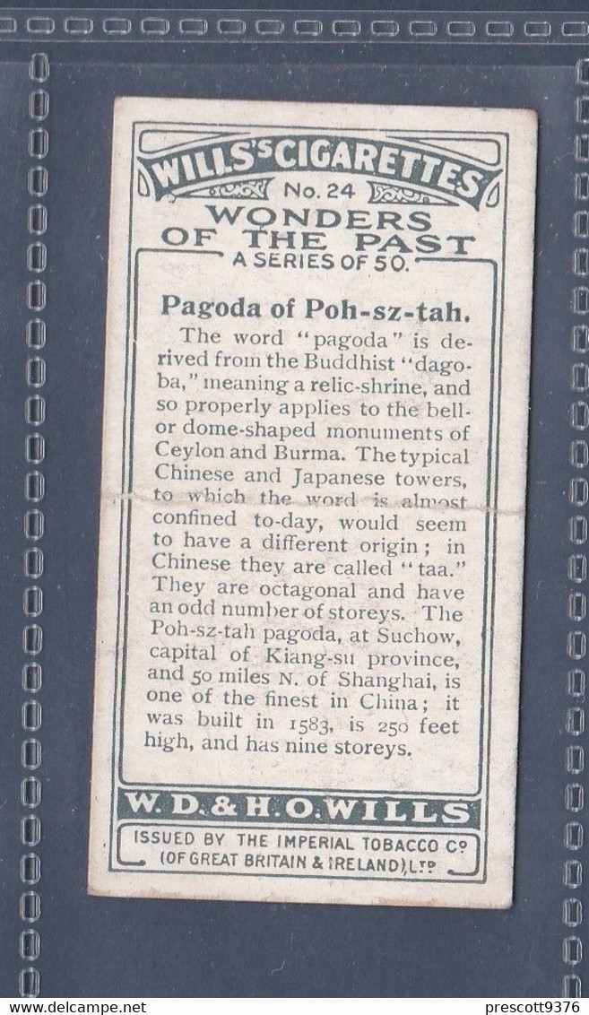 Wonders Of The Past 1926 - Original Wills Cigarette Card - 24 Pagoda At Poh Sz Tah - Wills