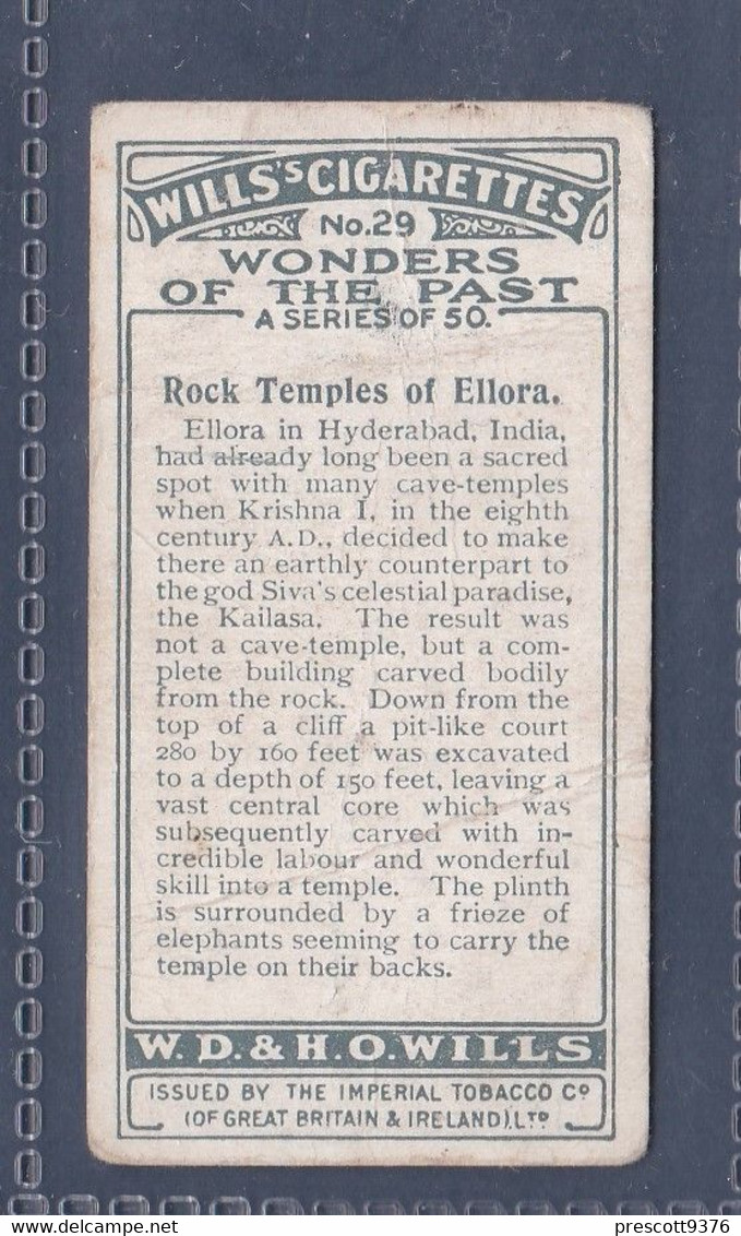 Wonders Of The Past 1926 - Original Wills Cigarette Card - 29 Rock Temples Of Ellora - Wills
