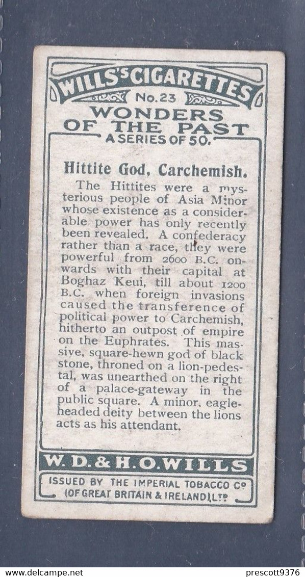 Wonders Of The Past 1926 - Original Wills Cigarette Card - 23 Hittite God Carchemish - Wills