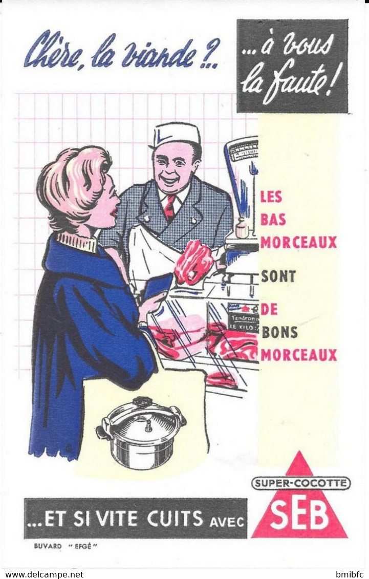 Lot De 5 Buvards Identiques " Chère La Viande ? à Vous La Faute ! ....super- Cocotte SEB - Colecciones & Series