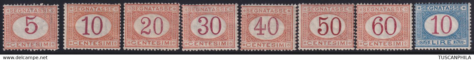 Regno D'Italia 1894 Segnatasse Serie Di 8 Valori Sass. 20/26 + 28 MNH** Cv. 2700 - Taxe