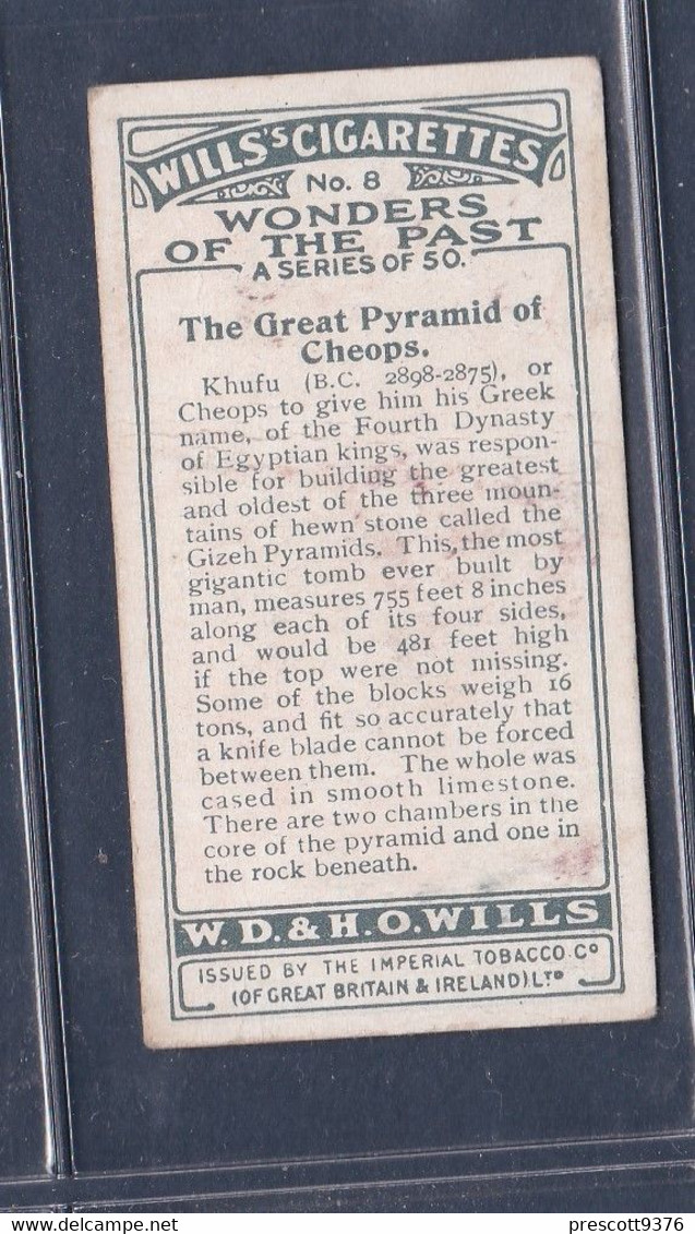 Wonders Of The Past 1926 - Original Wills Cigarette Card - 8 Great Pyramid Of Cheops - Wills