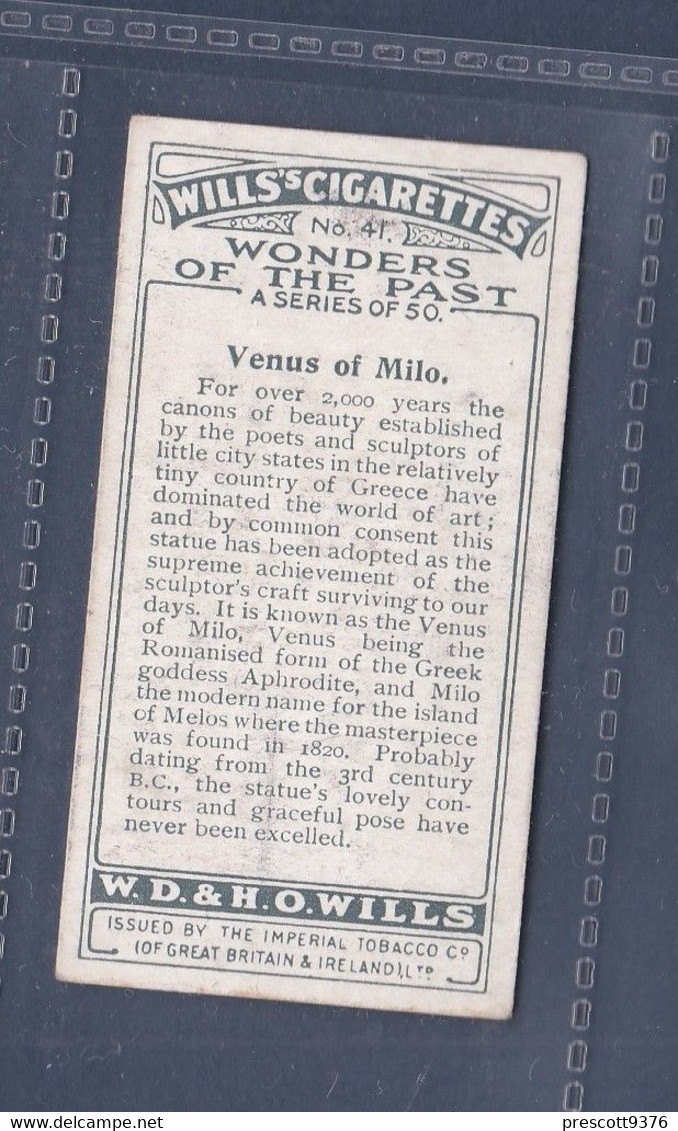Wonders Of The Past 1926 - Original Wills Cigarette Card - 41 Venus Di Milo - Wills