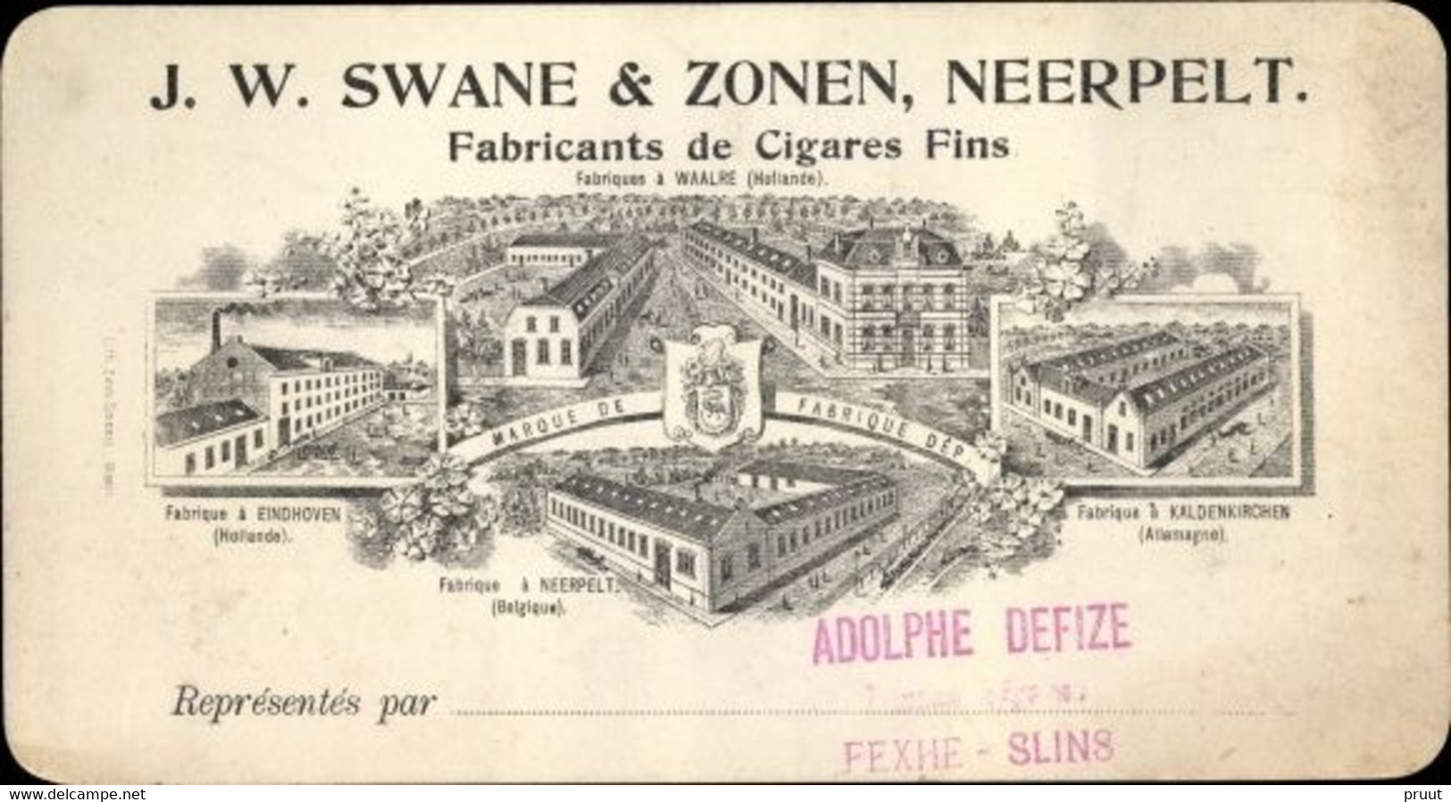 NeerpeltJ. W. Swane & Zonen, Fabricants De Cigares Fins, Reklamekaart 14cm-8 Cm TOP ZELDZAAM - Neerpelt