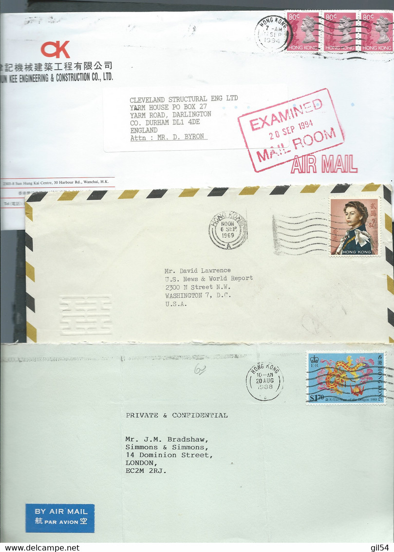 Lot De 3 Lettres Affranchies Par Timbre De  Hong Kong  Britanique )   Mald 100 - Brieven En Documenten