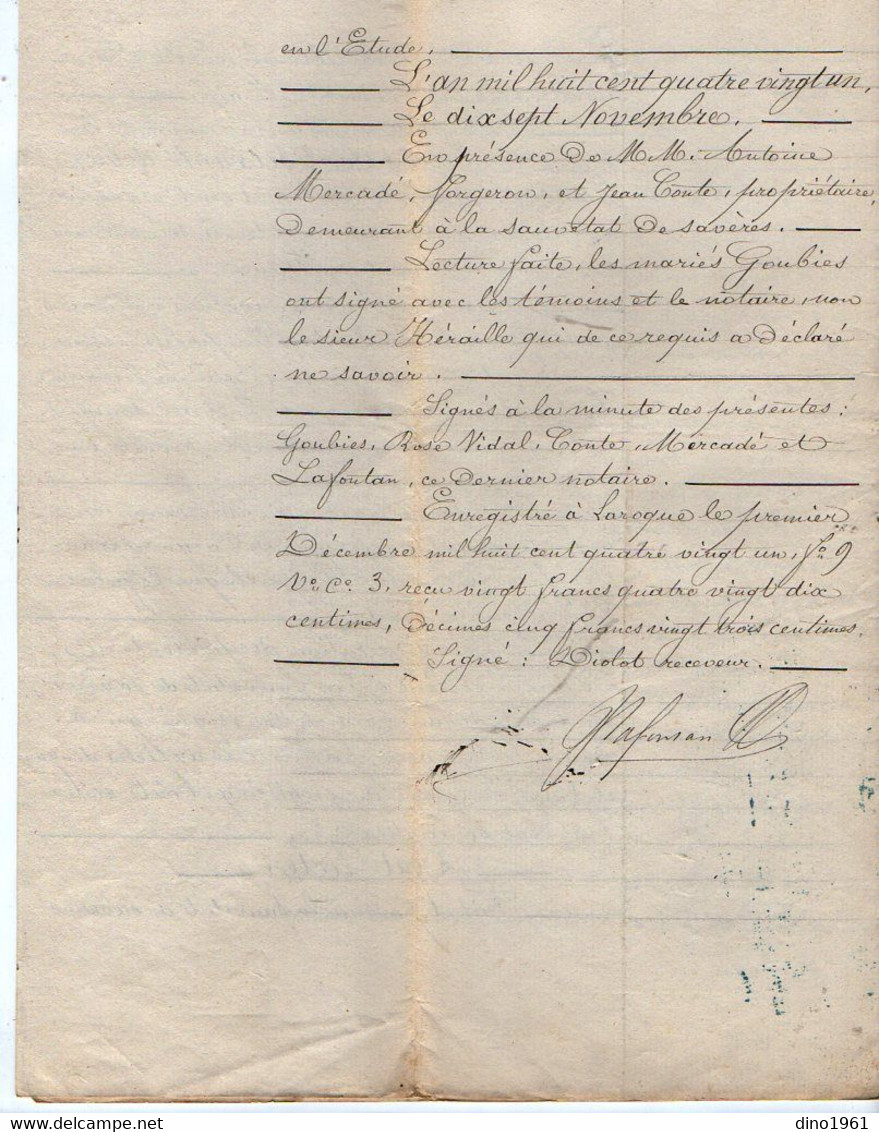 VP18.971 - LA SAUVETAT DE SAVERES - Acte De 1881- Entre Mrs GOUBIES Boulanger & HERAILLE Cultivateur - Manuscrits