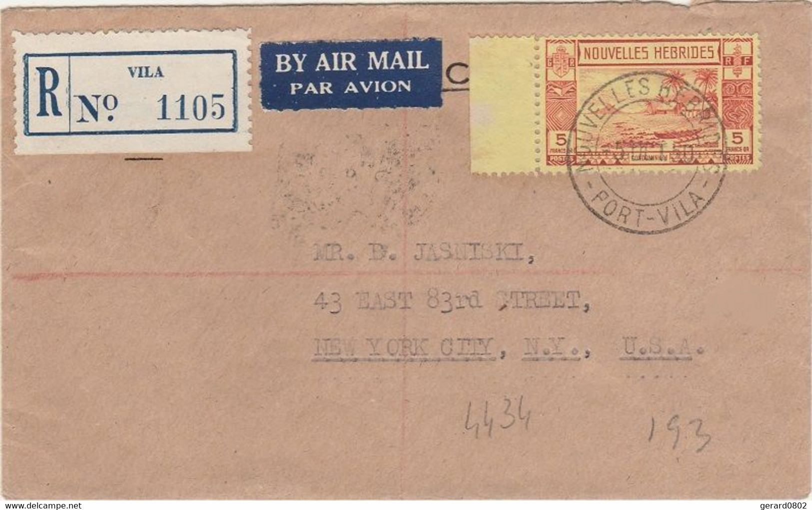 NOUVELLES HEBRIDES - LETTRE RECOMMANDEE PAR AVION  DE PORT VILA A DESTINATION DE NEW YORK - Lettres & Documents