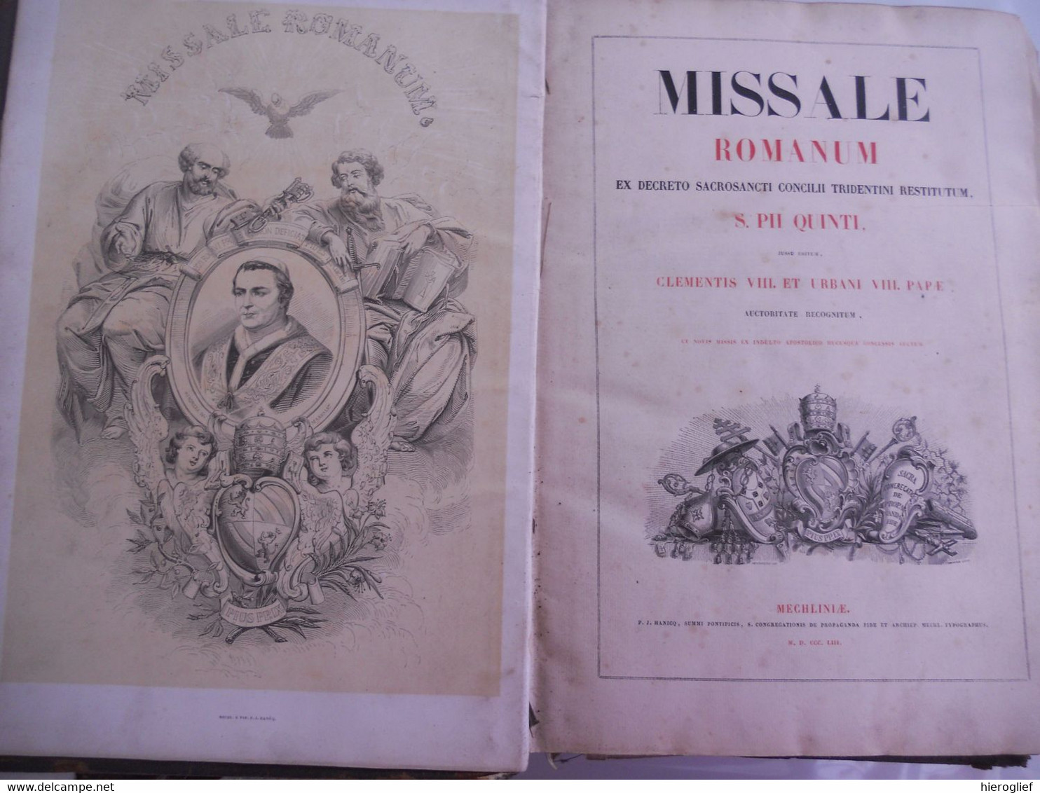 MISSALE ROMANUM Ex Decreto Sacrosancti Consilii Tridentinum Restitutum S. PII QUINTI   1853, / Mechliniae Mechelen - Alte Bücher