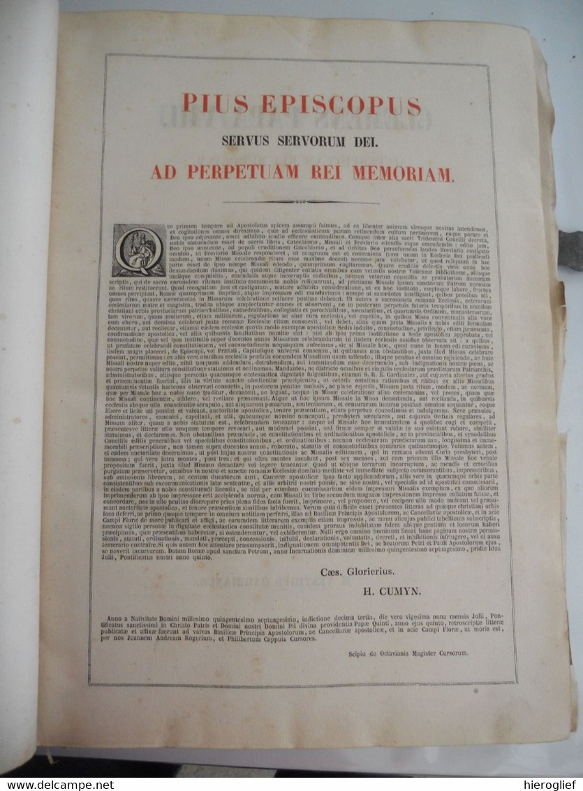 MISSALE ROMANUM ex decreto sacrosancti consilii tridentinum restitutum S. PII QUINTI   1853, / Mechliniae mechelen