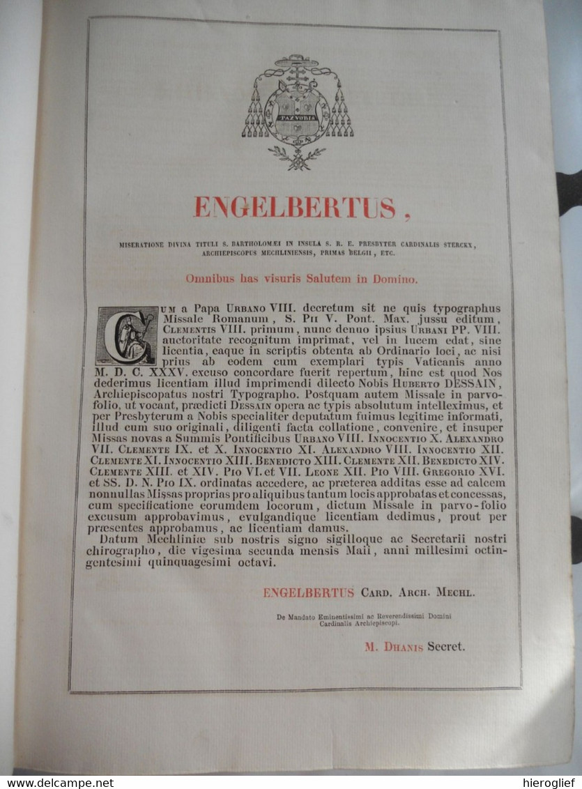 MISSALE ROMANUM ex decreto sacrosancti consilii tridentinum restitutum S. PII QUINTI   1858, / Mechliniae mechelen