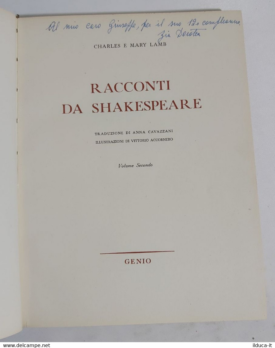 I102622 Lb11 Charles E Mary Lamb - Racconti Da Shakespeare Vol. 2 - Genio 1949 - Sagen En Korte Verhalen