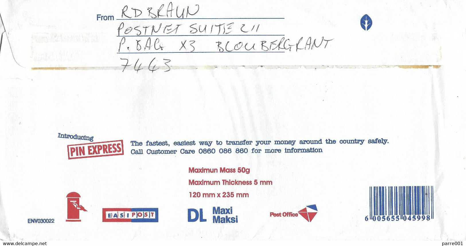 RSA South Africa 2012 Cape Town Domestic Postage Paid Postal Stationary Cover - Briefe U. Dokumente