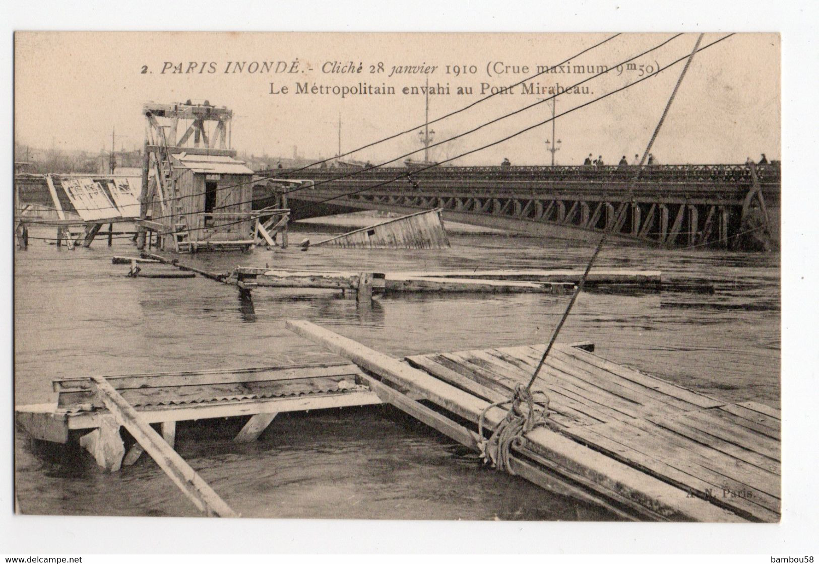 PARIS * JANVIER 1910 * METROPOLITAIN * PONT MIRABEAU * Carte N° 2 * INONDATIONS - Inondations