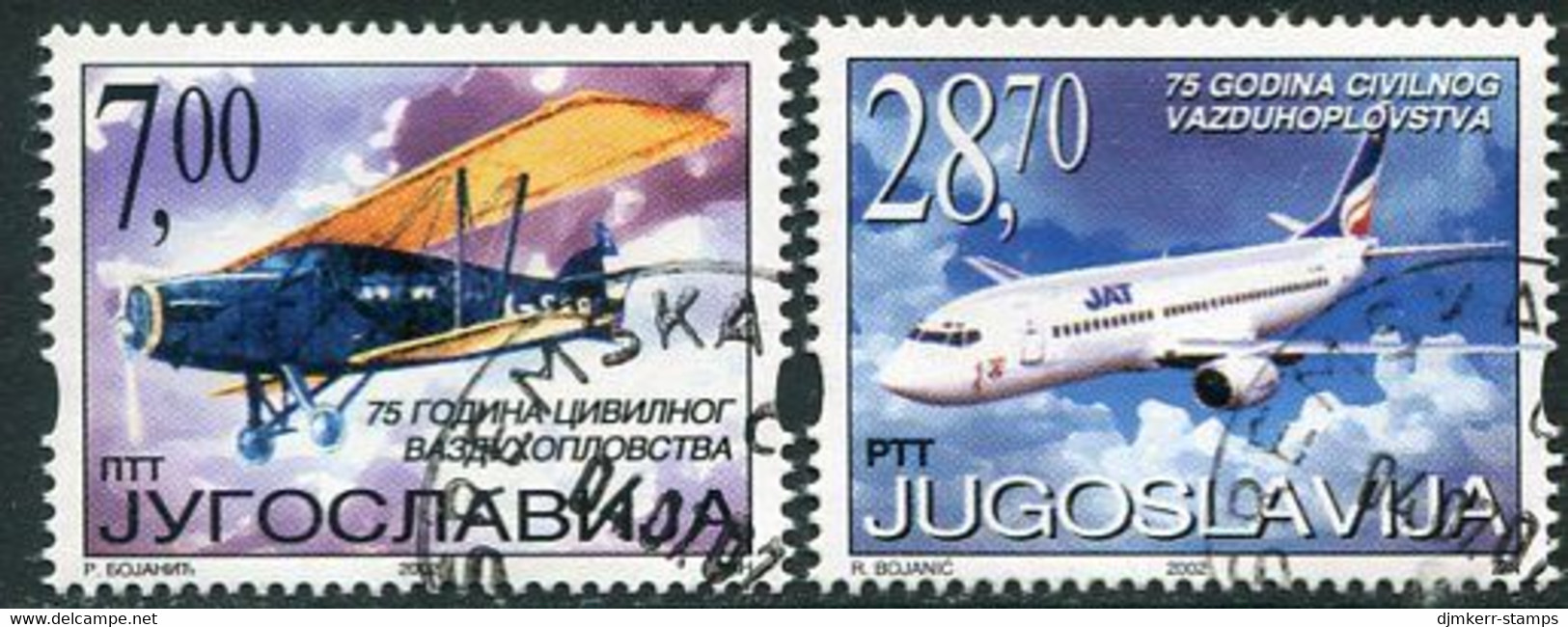 YUGOSLAVIA 2002 Civil Aviation Used.  Michel 3079-80 - Gebraucht