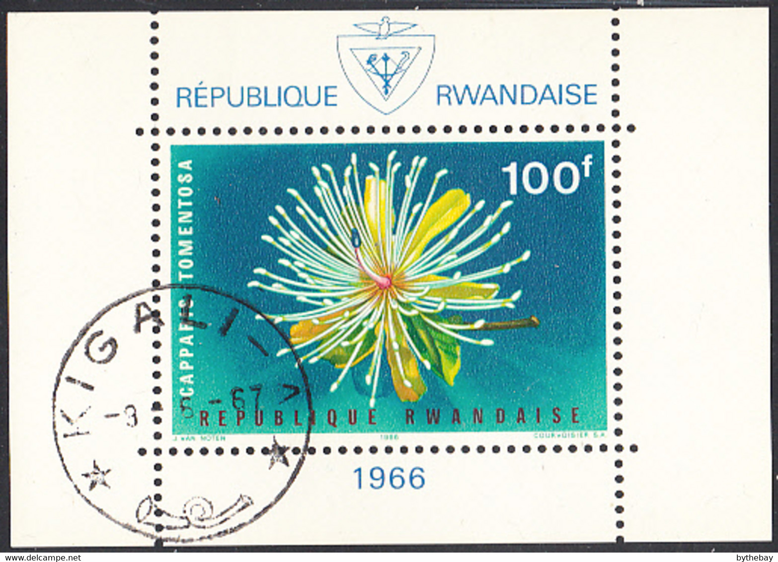 Rwanda 1966 Used Sc 160a Sheet 100fr Caper Flowers - Used Stamps