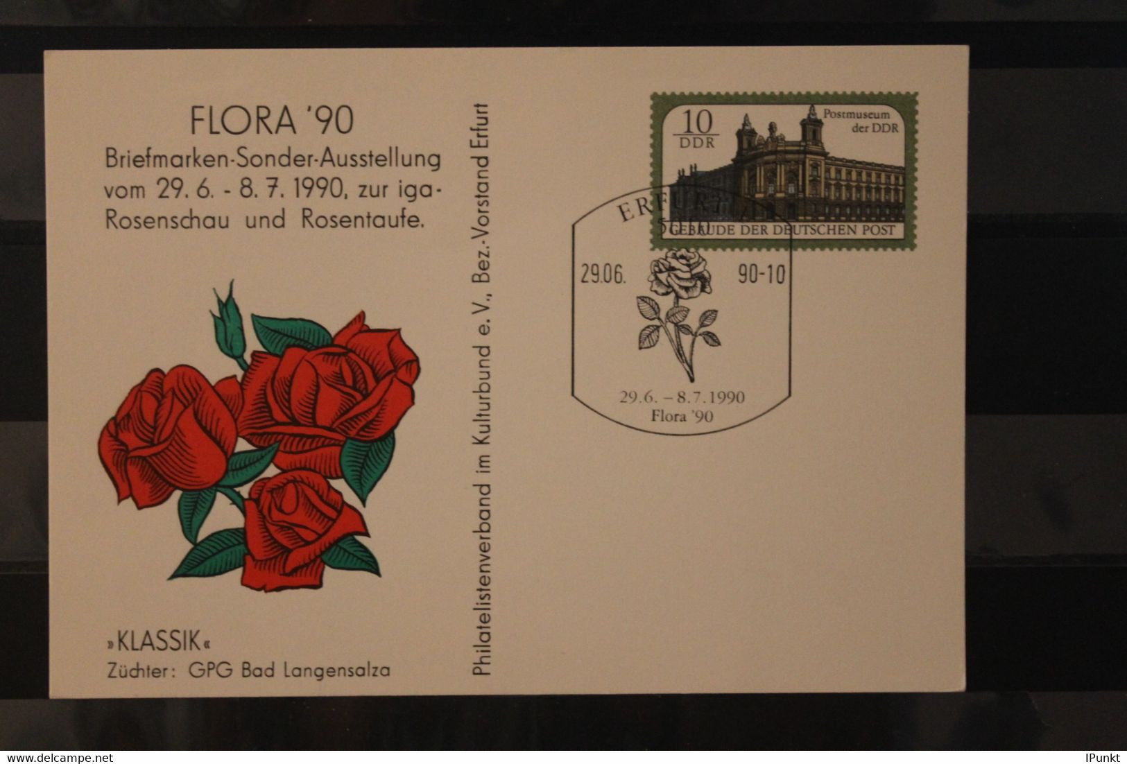 DDR 1990; Ganzsache FLORA '90 Erfurt, SST Rose - Cartes Postales Privées - Oblitérées