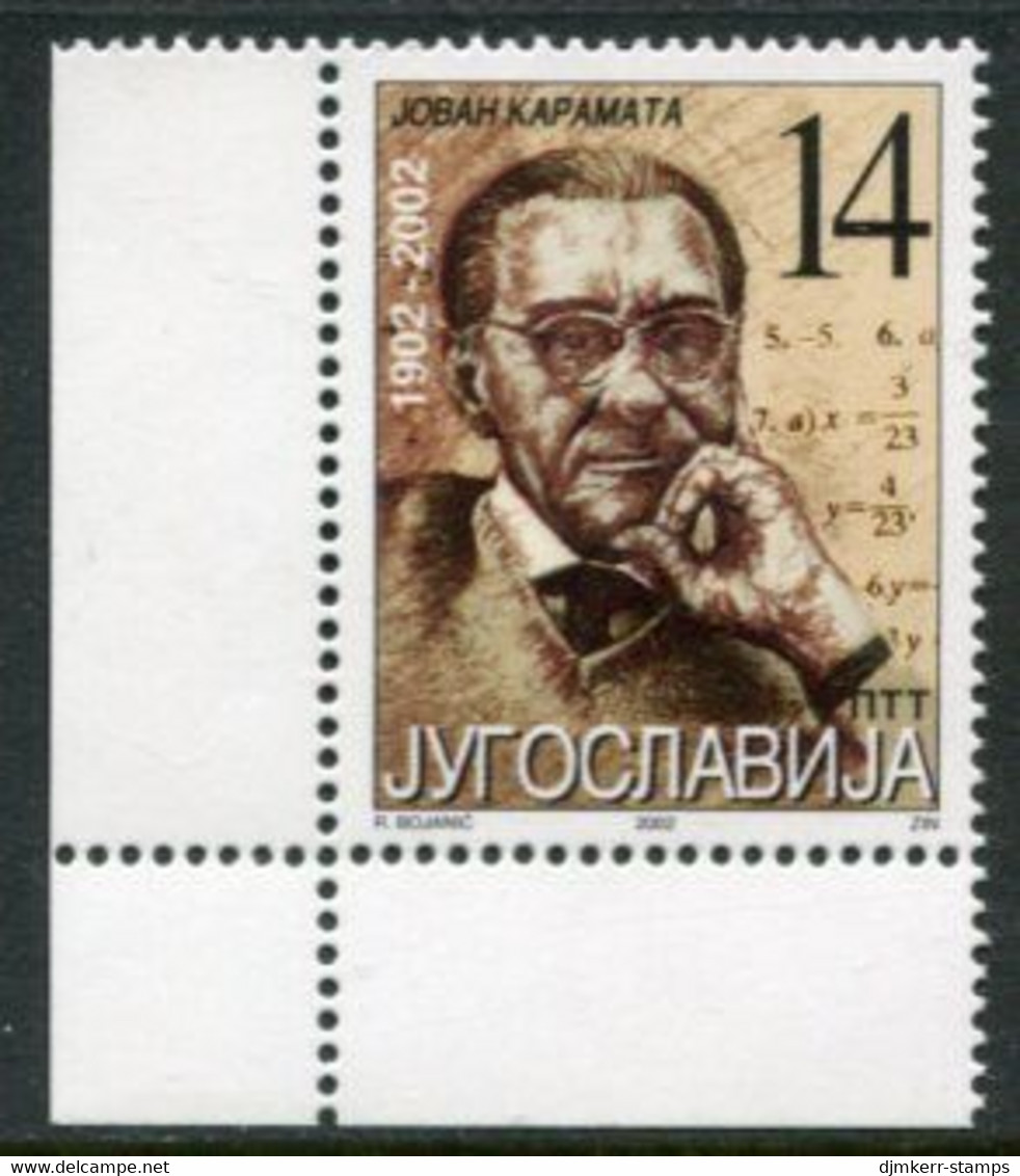 YUGOSLAVIA 2002 Karamata Birth Centenary MNH / **.  Michel 3060 - Unused Stamps
