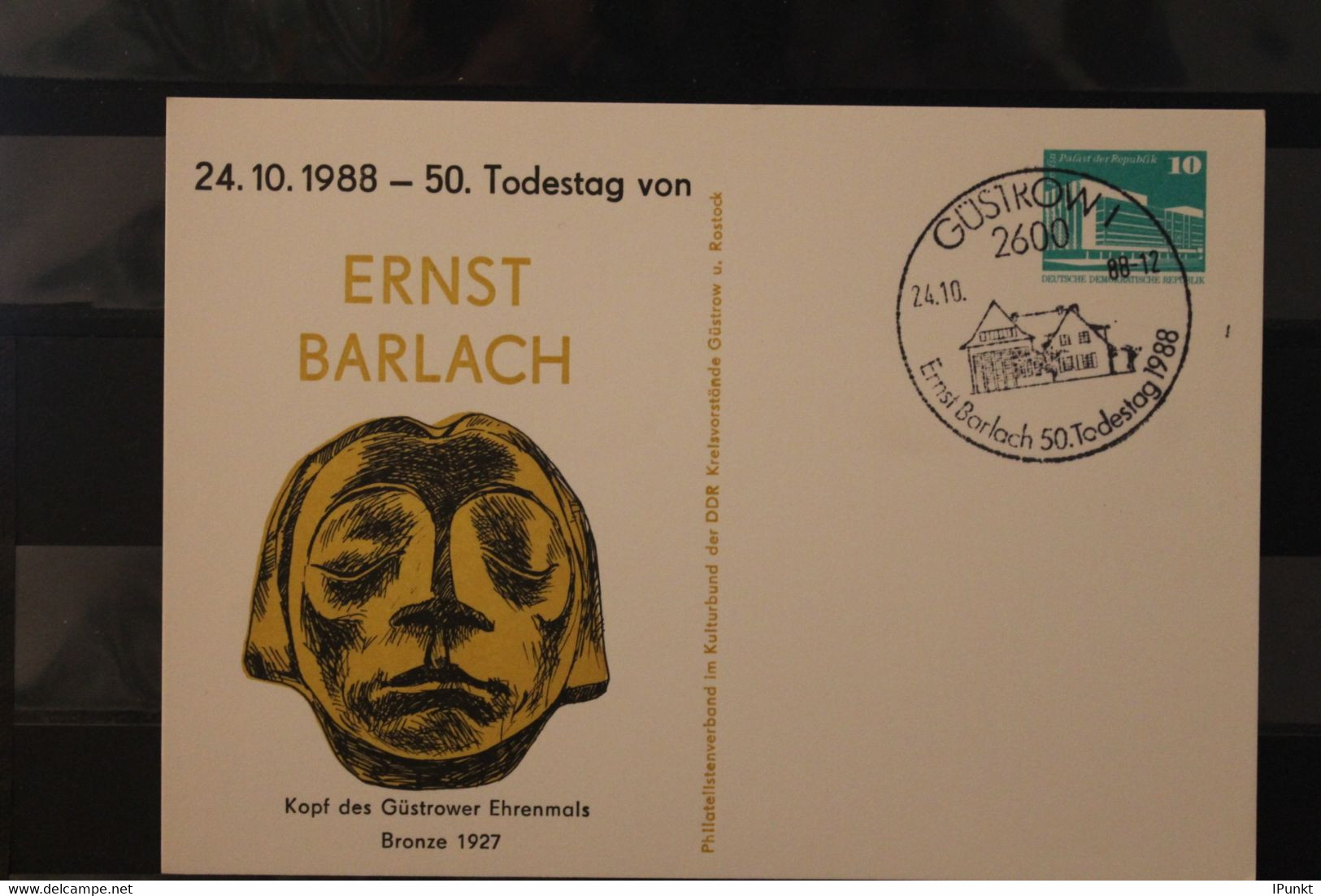 DDR 1988; Ganzsache Mit Zudruck: Ernst Barlach, SST Güstrow, Handabgeschlagen - Cartoline Private - Usati