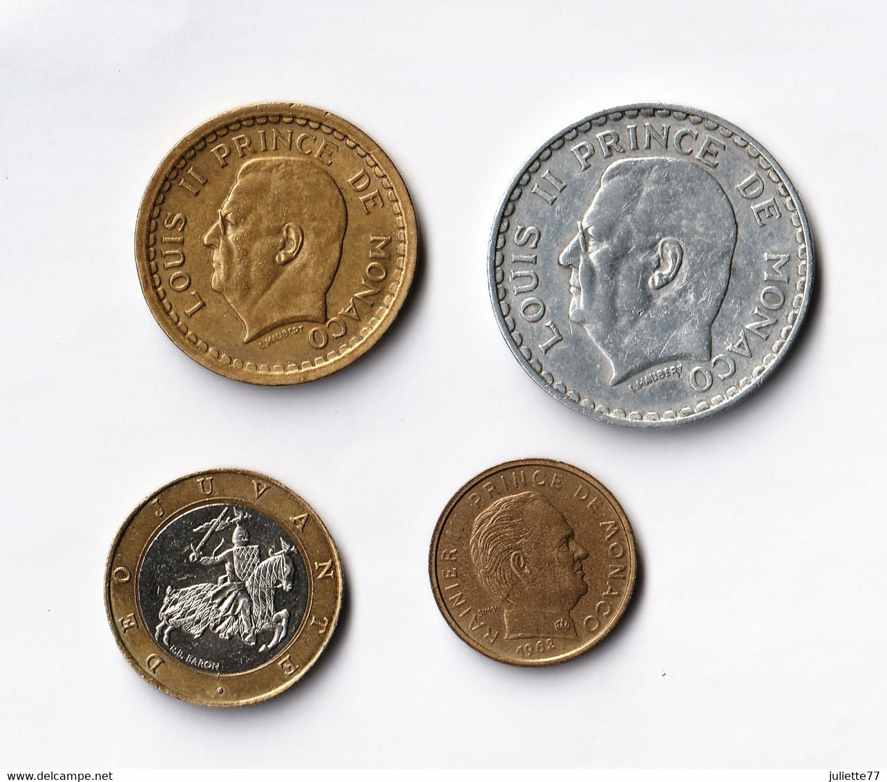 Monnaies - MONACO, Lot De 4 Monnaies : 10 Centimes (1962), 2 Fr (1943), 5 Fr Alu (1945), 10 Fr Bimétal (1997) - Other & Unclassified