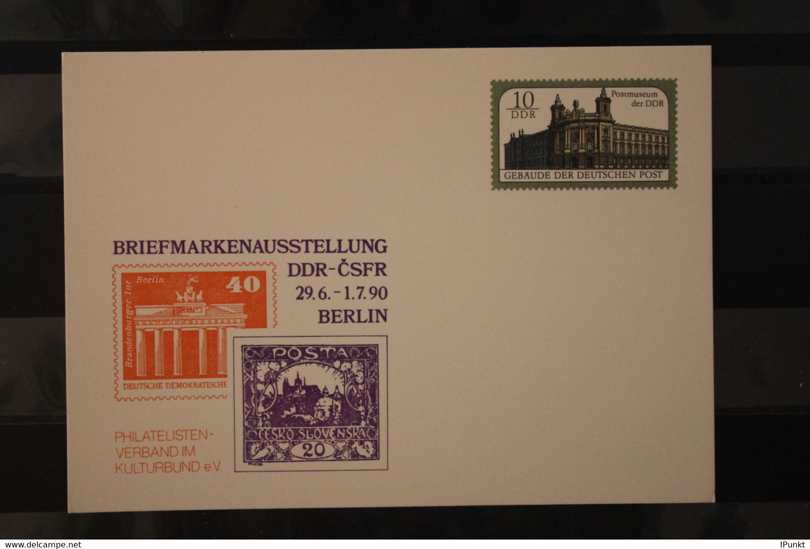 DDR 1990; Ganzsache Briefmarkenausstellung DDR-CSFR - Private Postcards - Mint