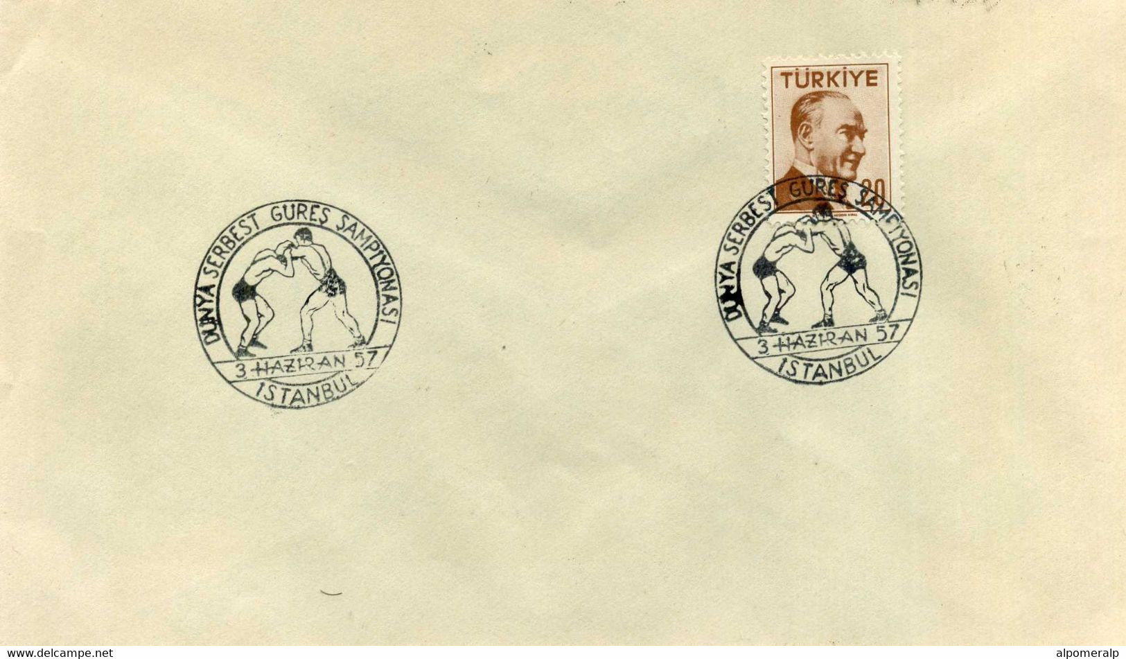 Turkey 1957 World Freestyle Wrestling Championships, Istanbul, Jun. 3 (third Day) | Special Postmark - Lettres & Documents