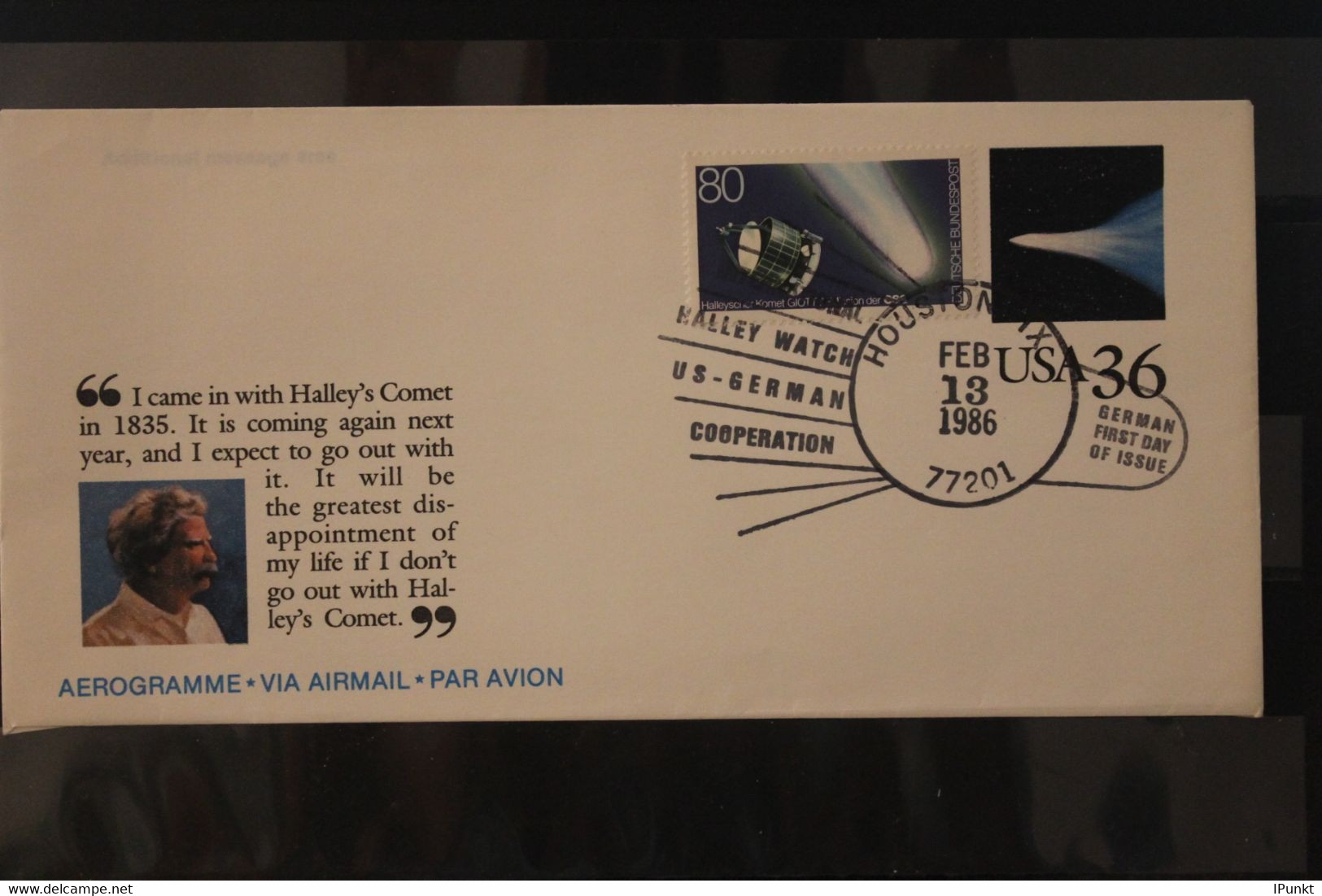U.S.A. Ganzsache 1986: Halleyscher Komet Zusätzlich Mit Deutscher Briefmarke - Amérique Du Nord