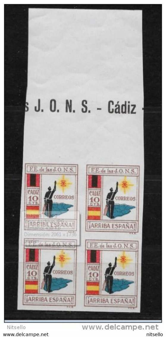 HB ESPAÑA  ///   GUERRA CIVIL   CADIZ   GALVEZ 159s  FALANGE DE LAS JONS ** MNH--- ¡¡¡¡¡¡ MUY RAROS !!!!!!!!!! - Emisiones Nacionalistas