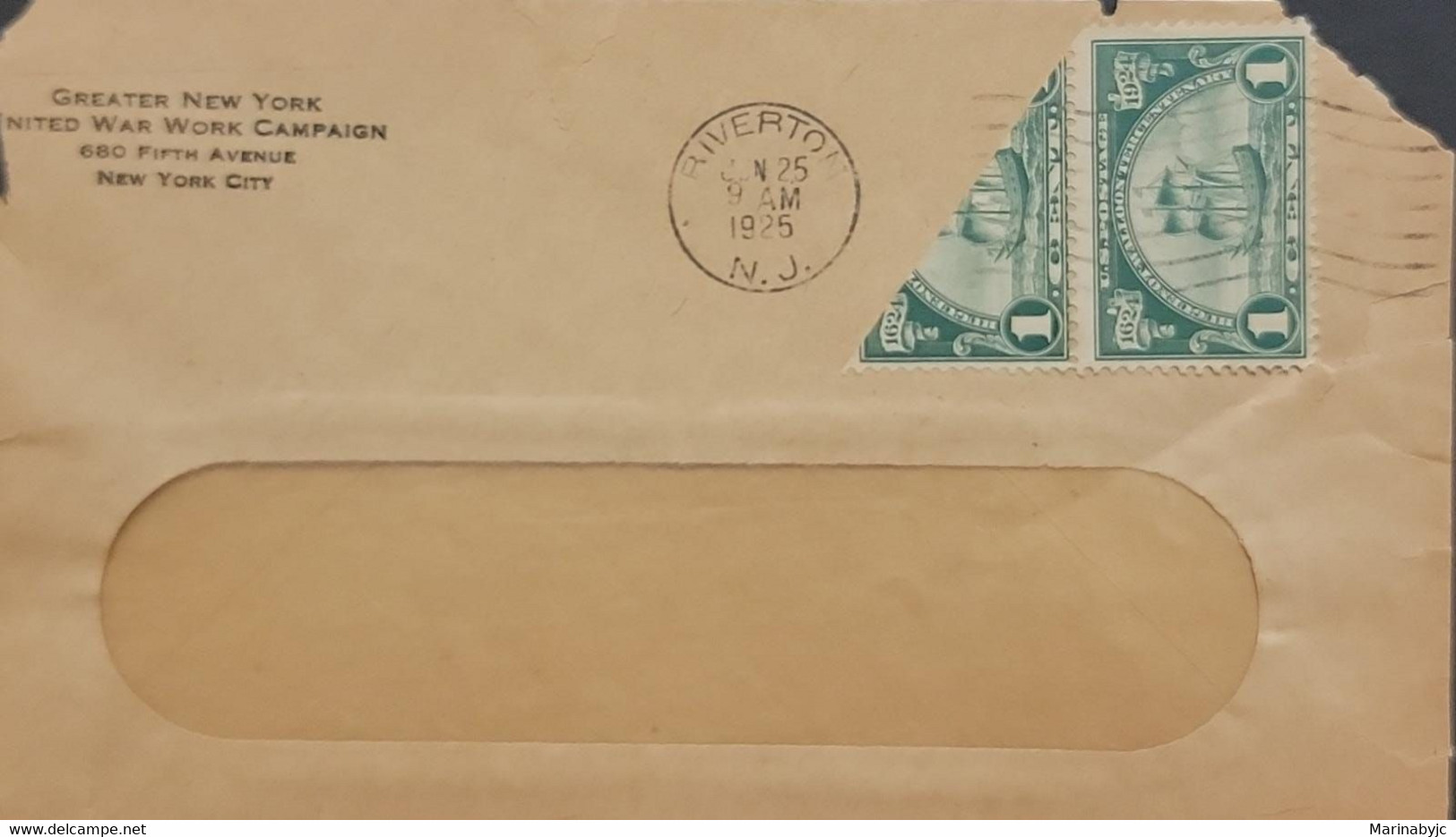 SP) 1924 UNITED STATES, HUGUENOT WALLOON TERCENTARY ISSUE, COMMERCIAL COVER, BISECTED PAR, TRANSPORTATION, XF - Other & Unclassified