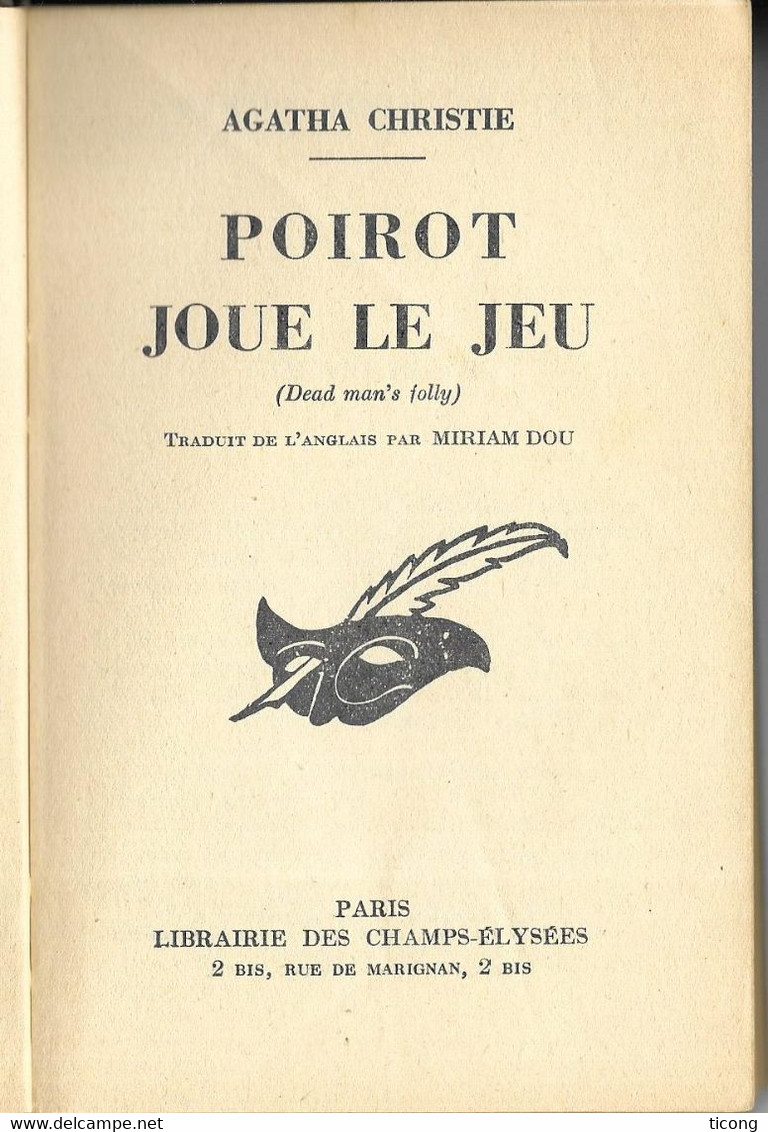 AGATHA CHRISTIE - POIROT JOUE LE JEU - 1ERE EDITION FRANCAISE LE MASQUE 1957, VOIR LES SCANNERS - Agatha Christie