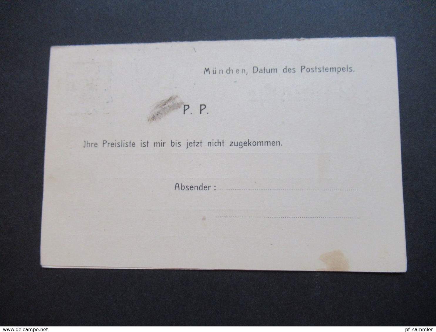 AD Bayern GA Doppeldarte mit Überdruck Drucksache PZD 8 Stempel München25.6.1912 und Bedruckung P.P. München