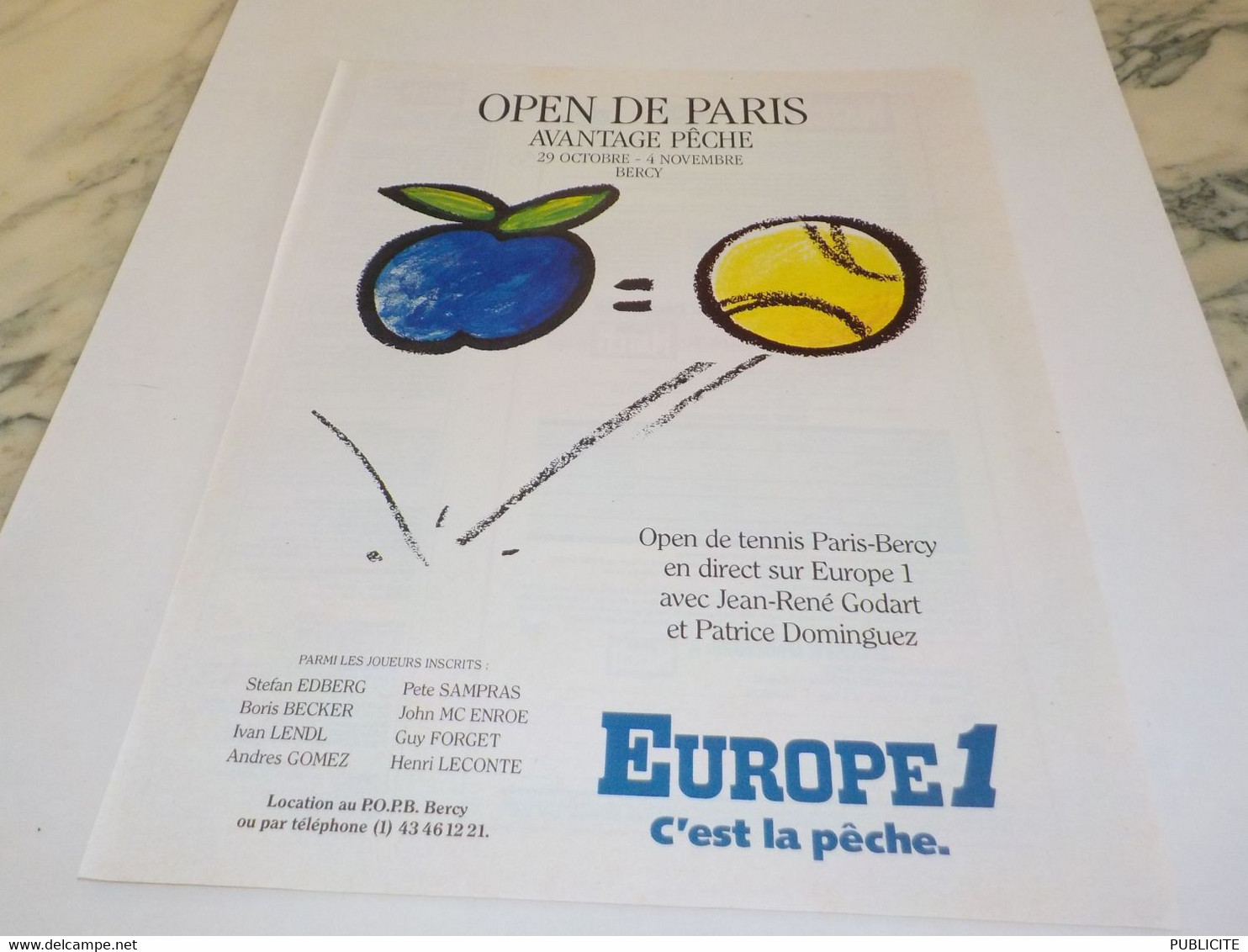 ANCIENNE PUBLICITE EUROPE 1 ET OPEN DE PARIS 1990 - Autres & Non Classés