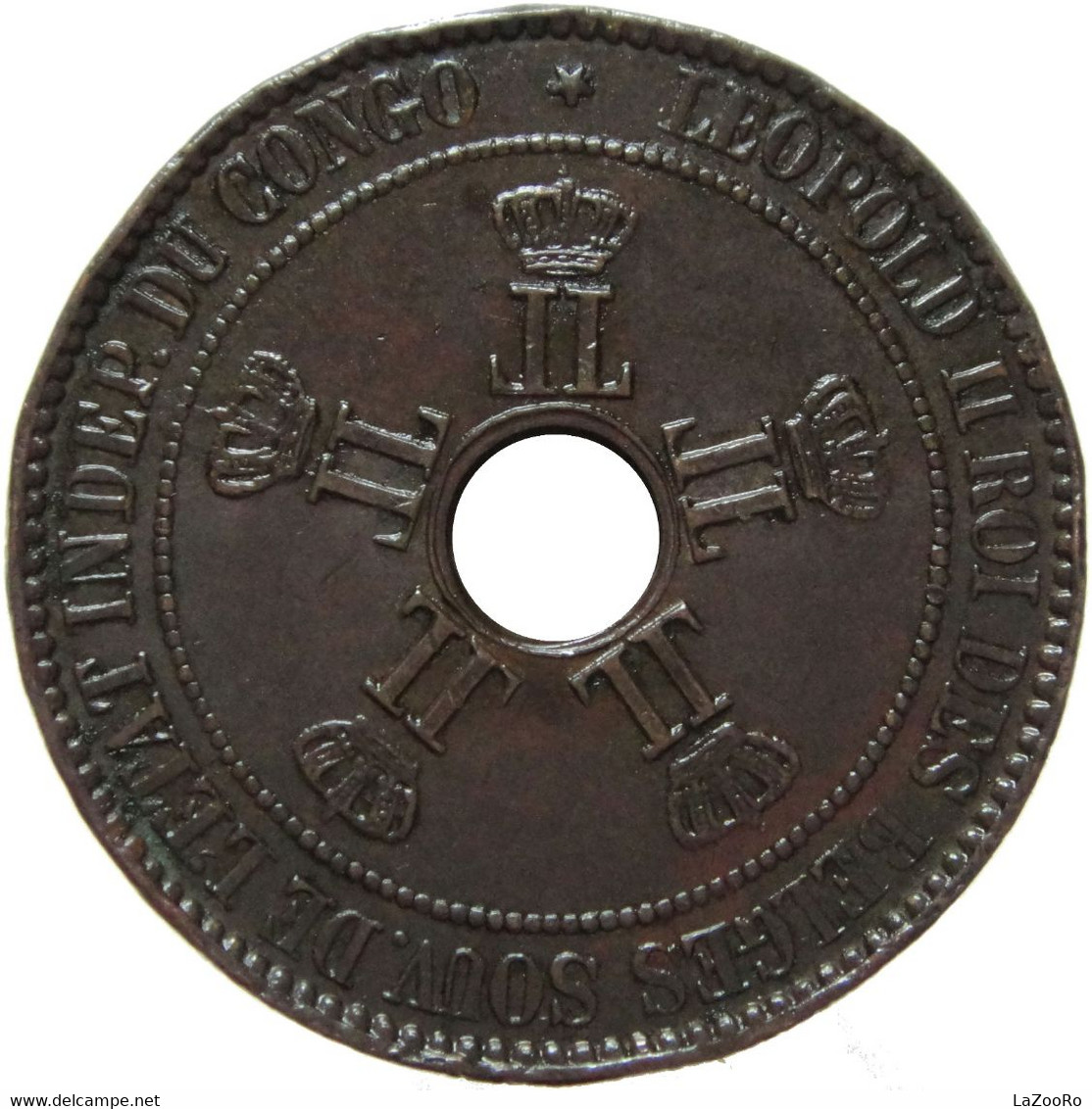 LaZooRo: Belgian Congo 10 Centimes 1888 VF / XF Rare - 1885-1909: Leopold II