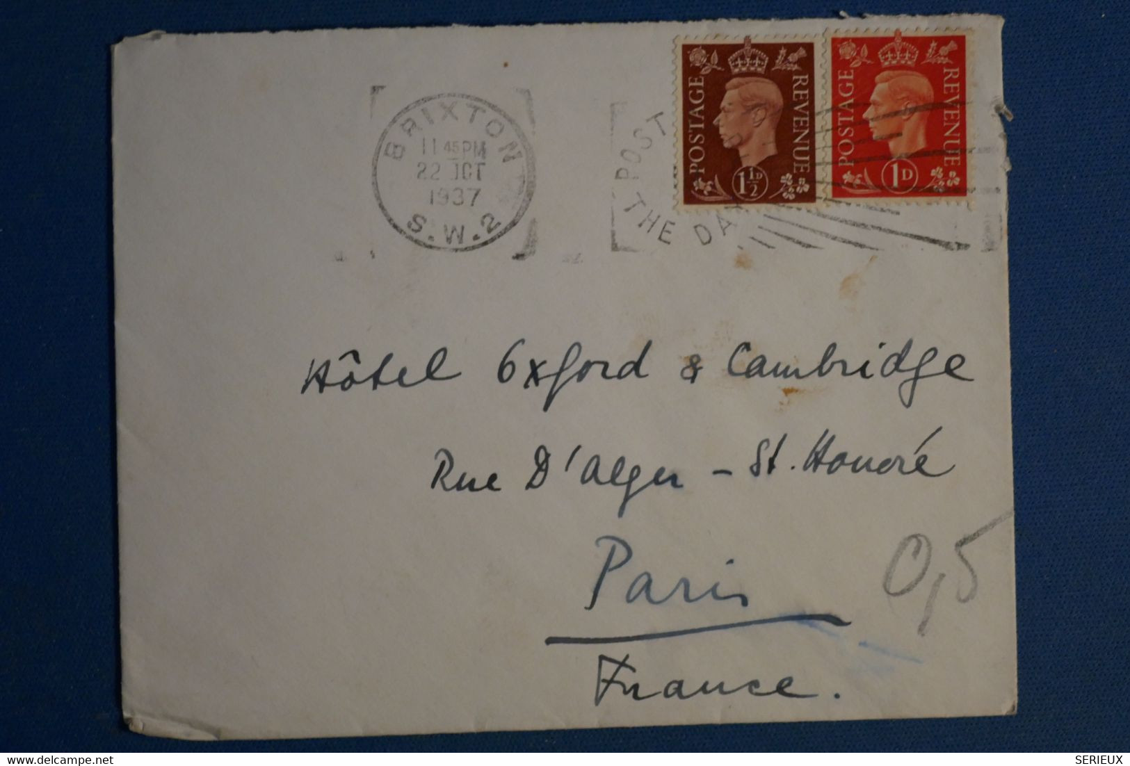 AM11 GREAT BRITAIN  BELLE LETTRE   1937   ++++ BRIXTON  POUR PARIS  FRANCE ++++AFFRANCH. INTERESSANT - Cartas & Documentos