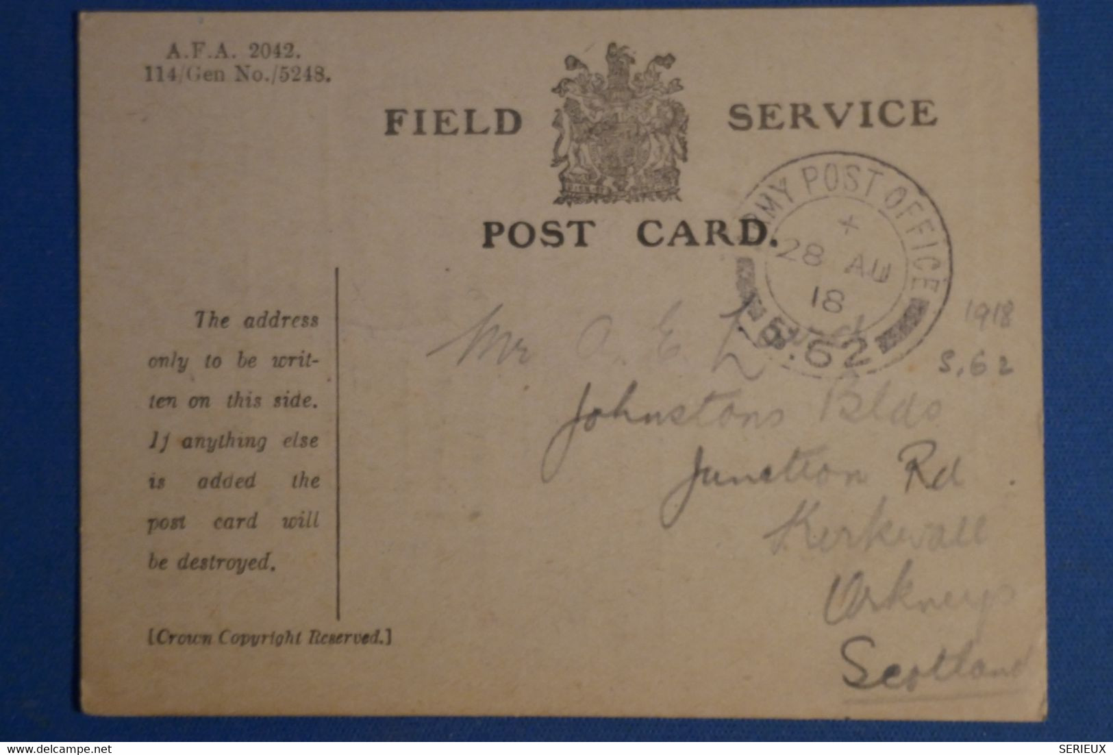 AM11 GREAT BRITAIN  BELLE CARTE   1918   ++++ FIELD SERVICE++++AFFRANCH. INTERESSANT - Storia Postale