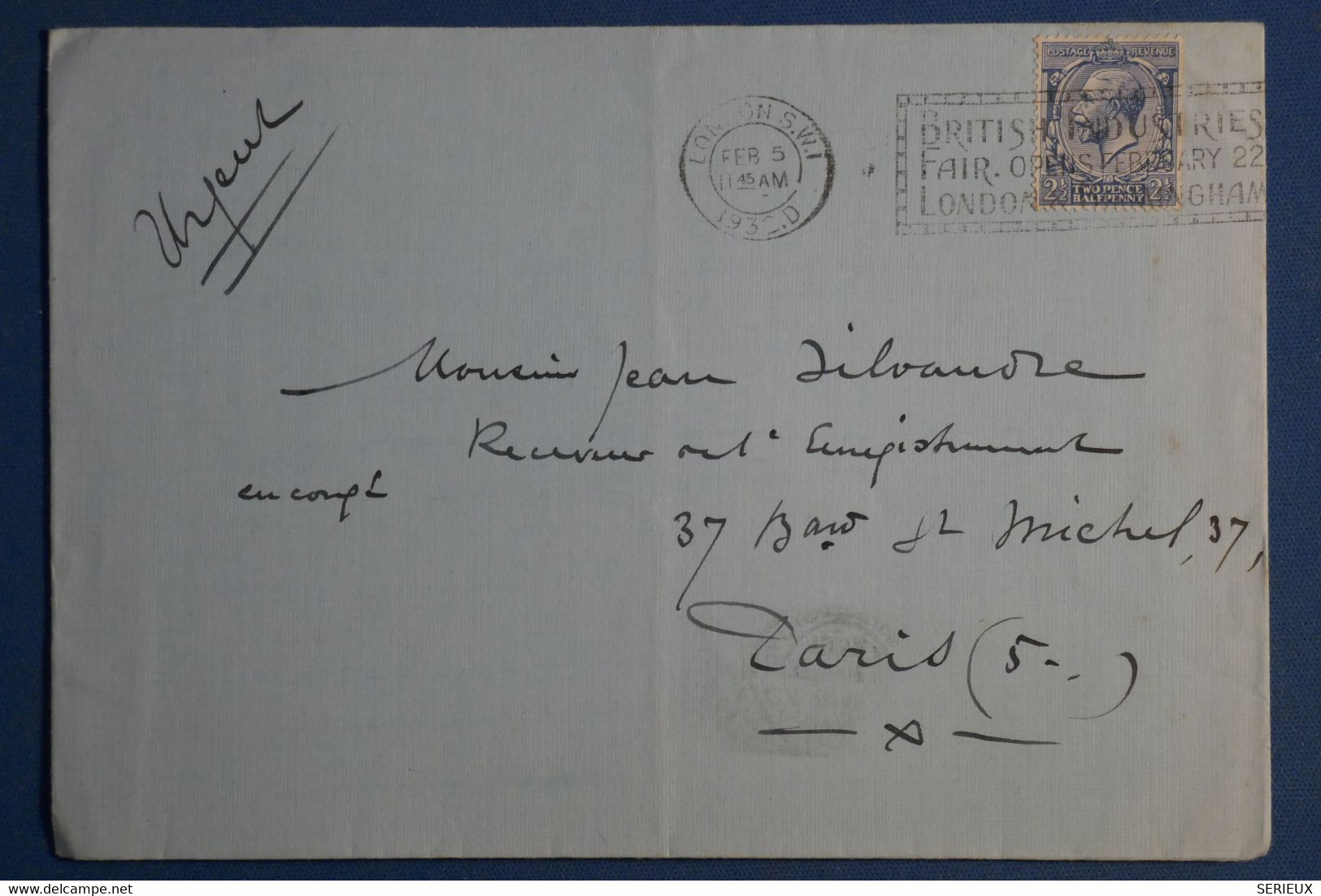 AM11 GREAT BRITAIN  BELLE LETTRE  URGENT    1930++++LONDON POUR PARIS FRANCE + +AFFRANCH. INTERESSANT - Lettres & Documents