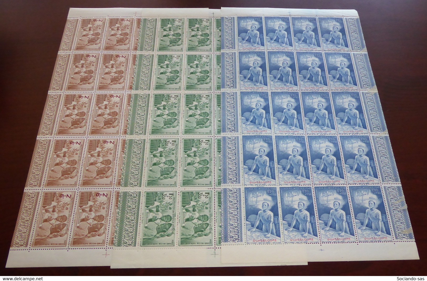 GUADELOUPE - 1942 - Poste Aérienne PA N°Yv. 1 à 3 - Série PEIQI En Feuilles Complètes - Neuf Luxe ** / MNH / Postfrisch - Airmail