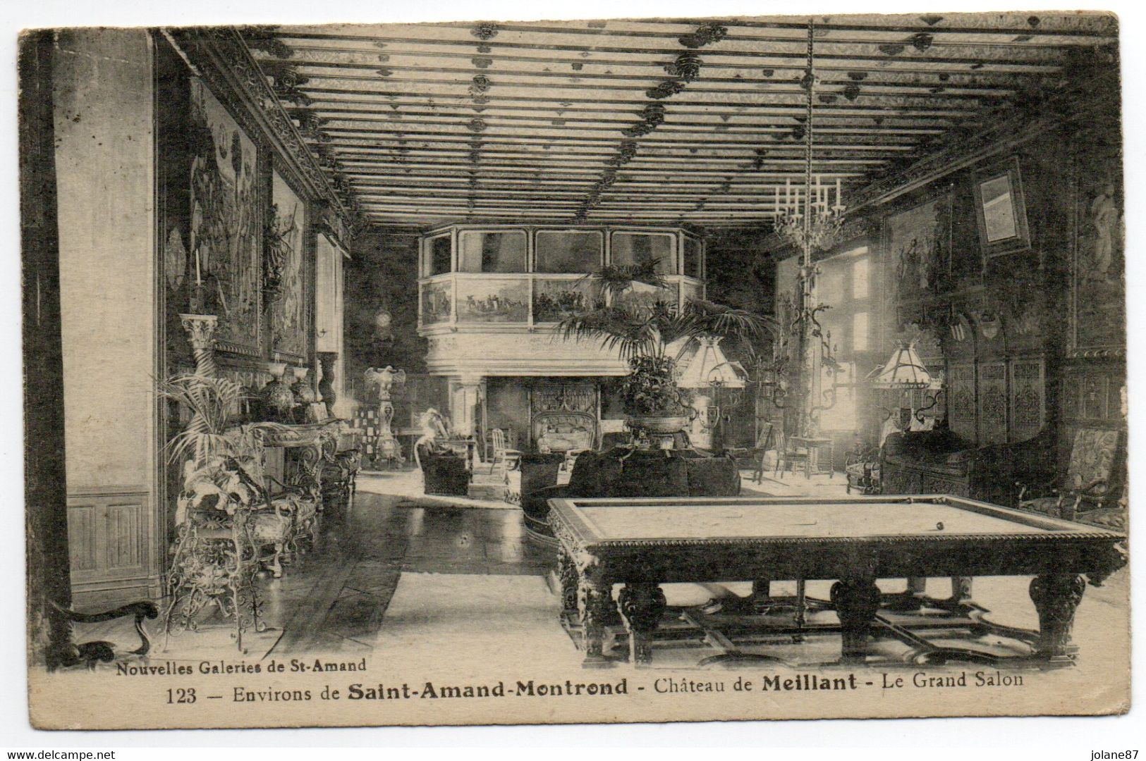 CPA   18    SAINT AMAND MONTROND     -      CHATEAU DE MEILLANT   1919      LE GRAND SALON   TABLE DE BILLARD - Saint-Amand-Montrond