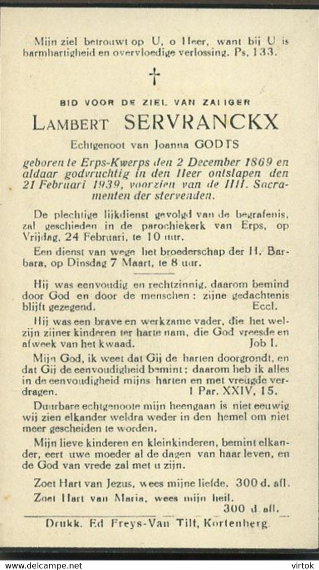 Lambert Servrankx :  Erps-Kwerps 1869 - 1939 - Devotion Images