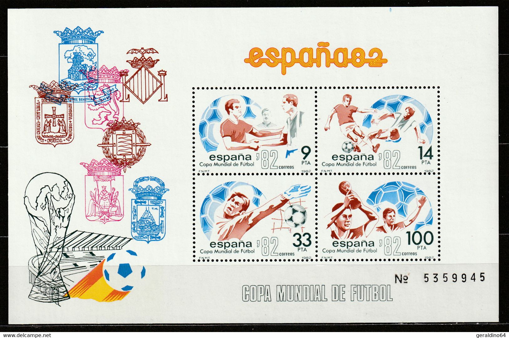 Spanien 1982 Fußball WM Mi Block 25 ** Postfrisch - Blocs & Hojas