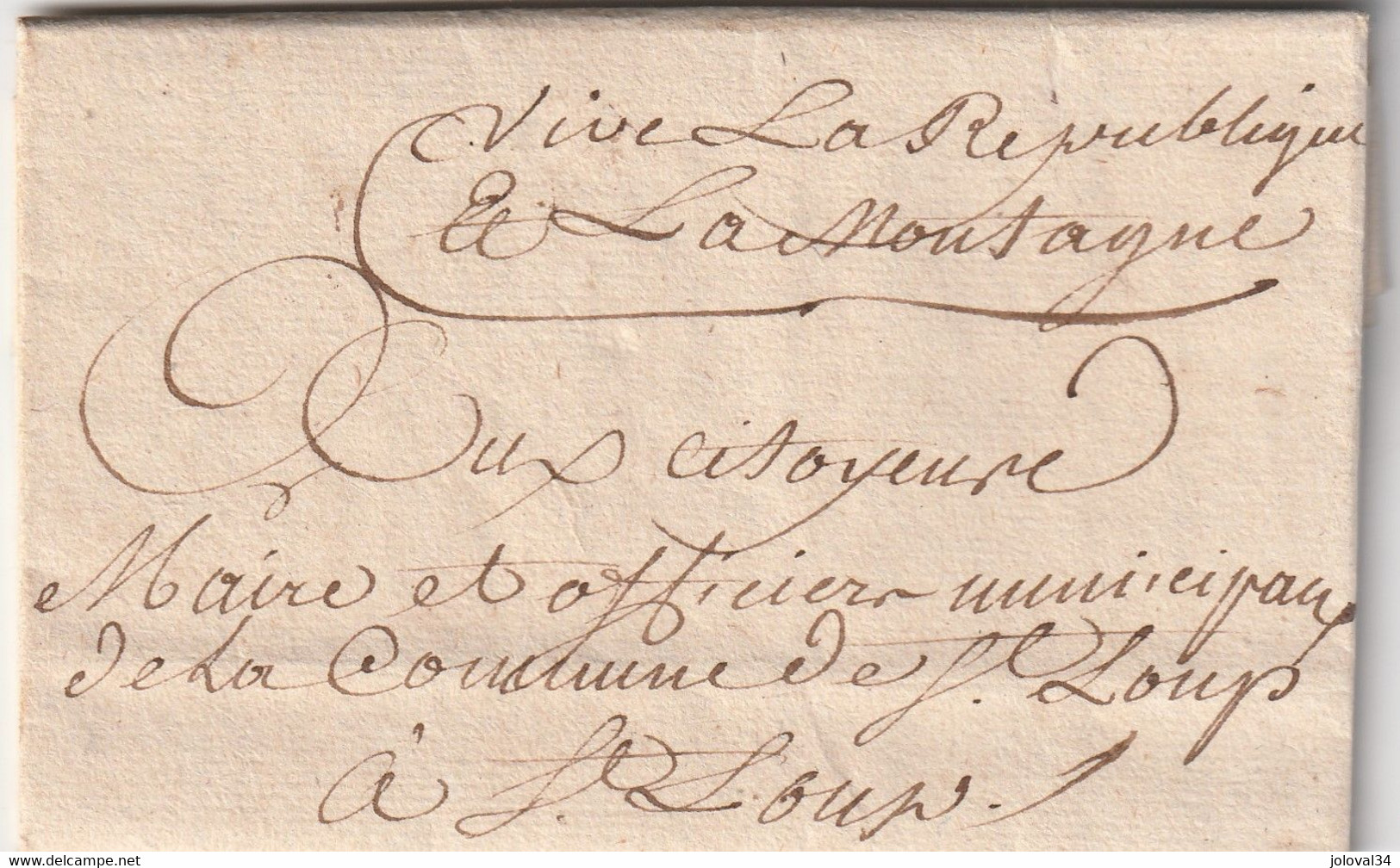 Vive La République Et La Montagne  10 Sols à L' Exprès De BRUGUIERES 20 Ventose An 2 à Maire ST LOUP Haute Garonne - 1701-1800: Precursors XVIII