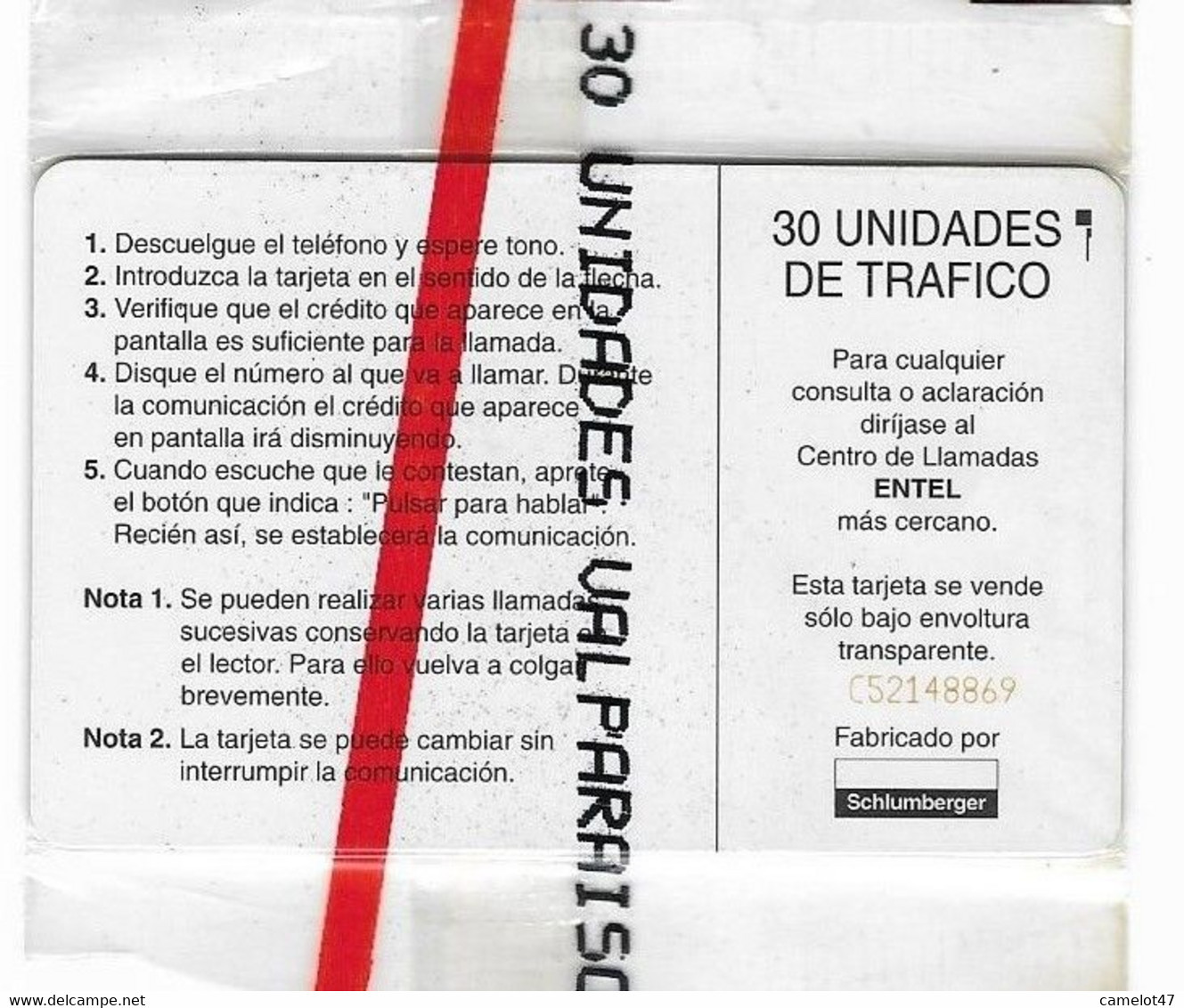 Chile Entel, 30 Units Mint, Still Sealed Chip Phone Card, Valparaiso, No Value # Chileentel-1 - Cile
