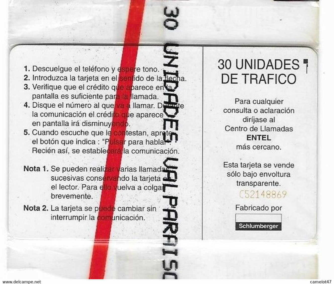 Chile Entel, 30 Units Mint, Still Sealed Chip Phone Card, Valparaiso, No Value # Chileentel-1 - Chili