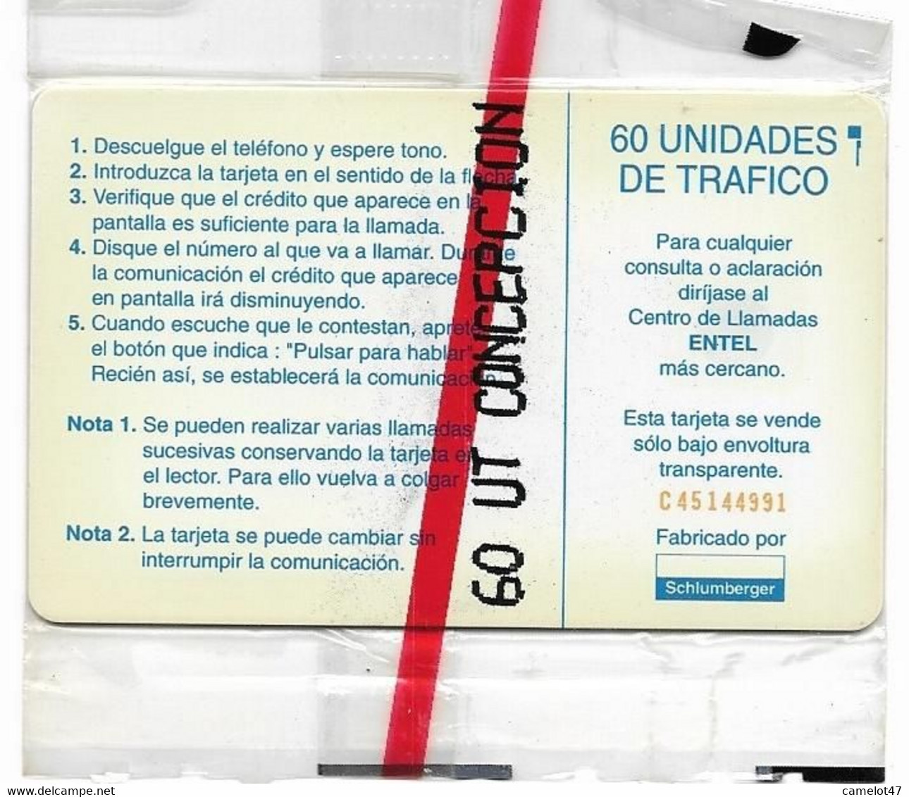 Chile Entel, 60 Units Mint, Still Sealed Chip Phone Card, Concepción, No Value # Chileentel-2 - Chili