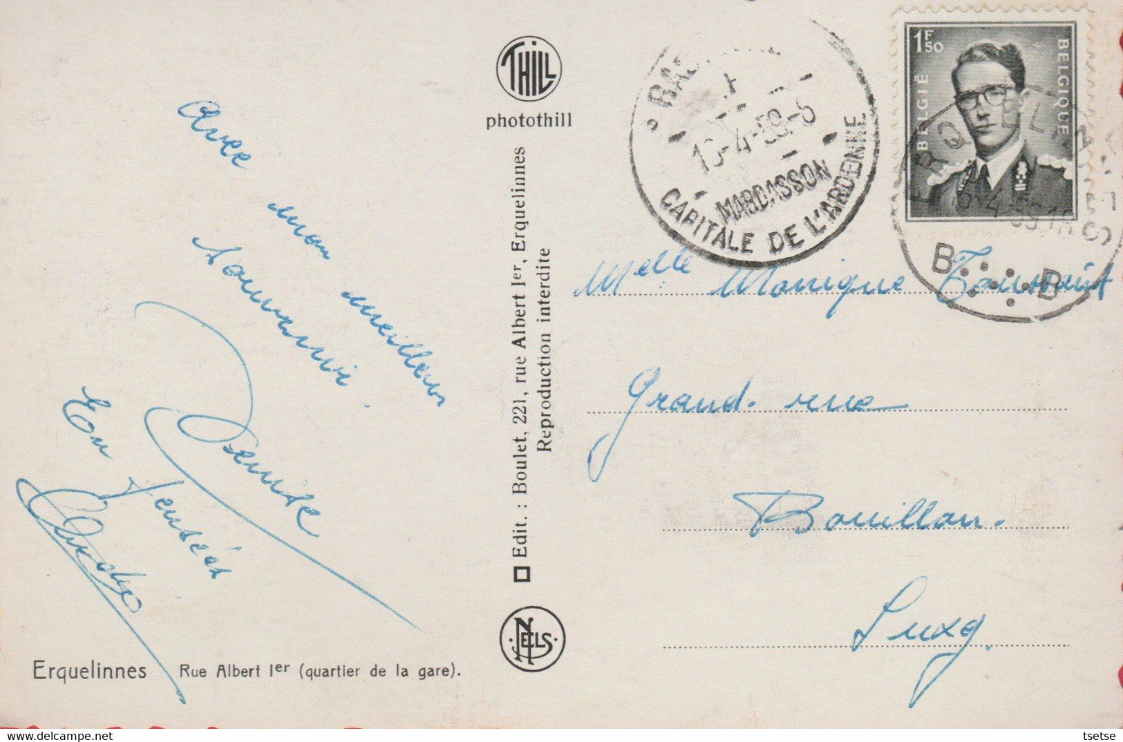 Erquelinnes -Rue Albert Ier- Café-Hôtel Du Commerce ... Pub : Bières Extralliés, Essence : Atlantic - 1959 (voir Verso ) - Erquelinnes