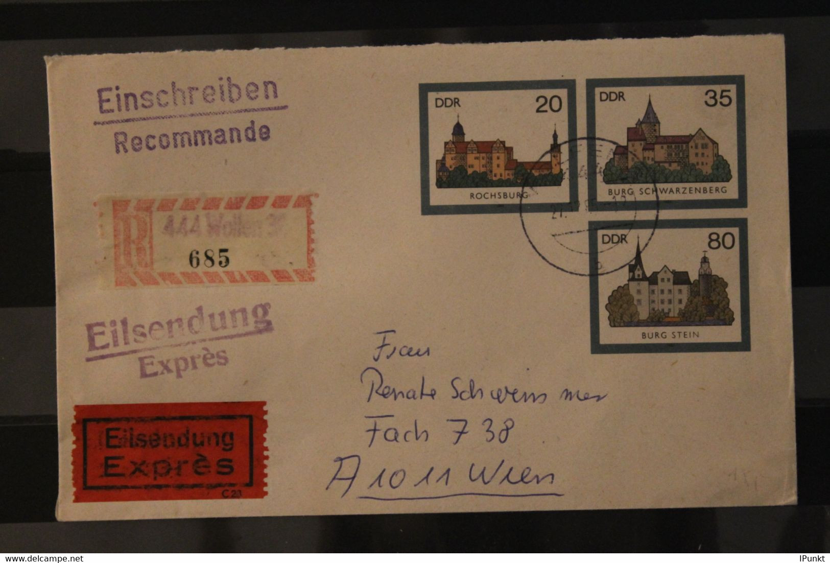 DDR 1985, Ganzsache U 2; Burgen Der DDR; Eilboten, Einschreiben Nach Wien - Enveloppes - Oblitérées