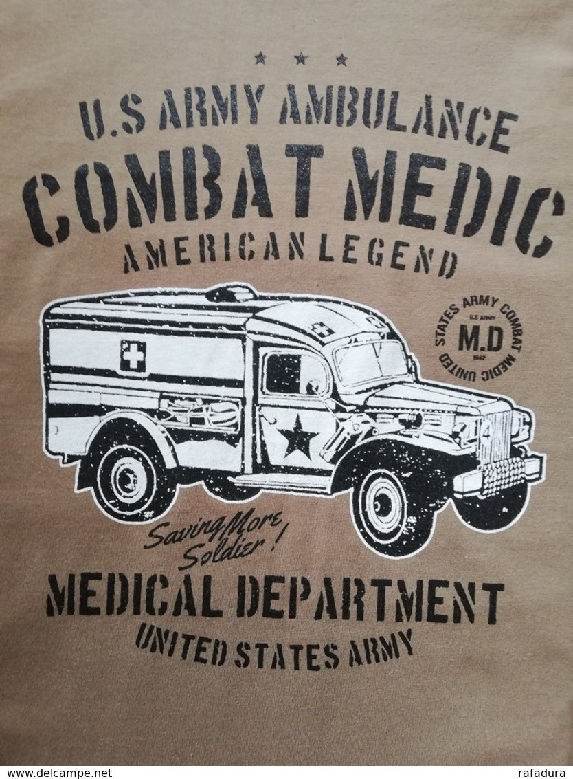 T SHIRT Beige Kamel DODGE WC 54 AMBULANCE COMBAT MEDIC WW2 US ARMY MEDICAL Dpt TEE - Véhicules