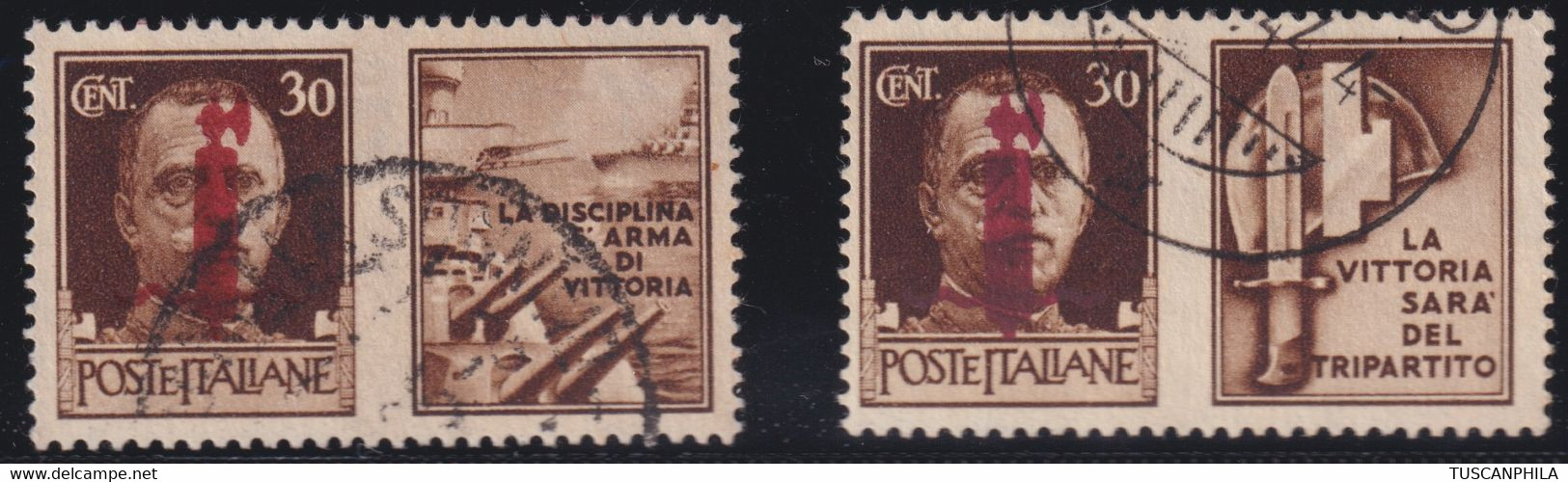 RSI 1944 Serie Di 2 Valori Sass. 29D+32D Usati Cv. 300 Firmati Ray - Propaganda Di Guerra