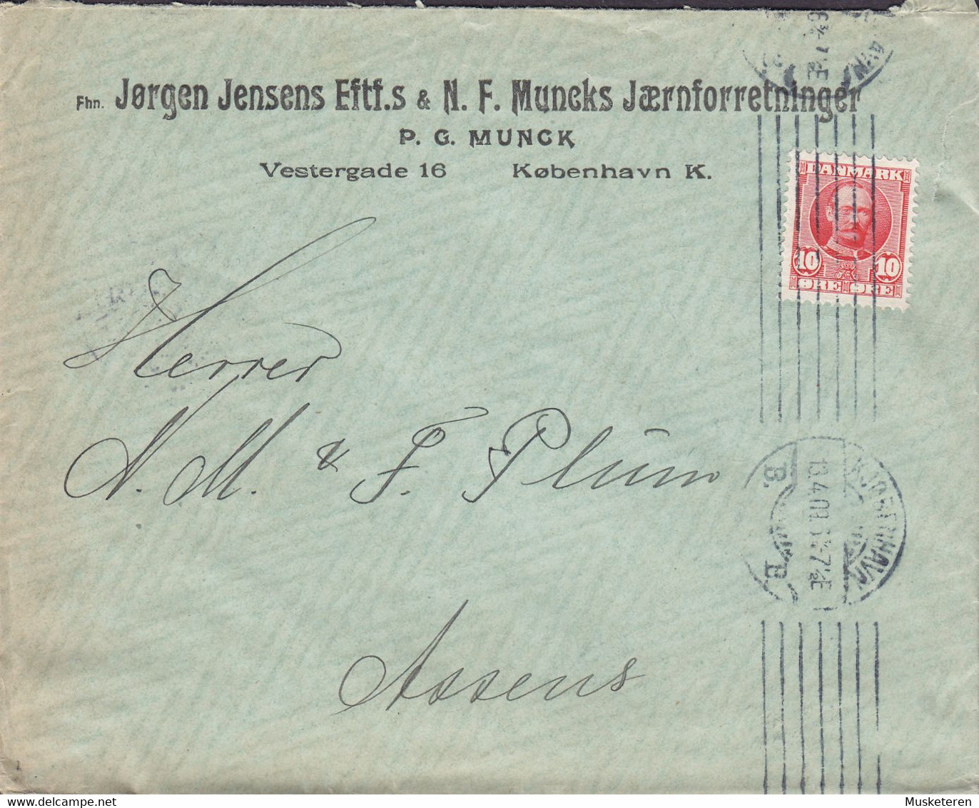 Denmark JØRGEN JENSENS Eftf. & N. F. MUNCKS Jærnforretninger TMS. Cds. KJØBENHAVN Cover Brief ASSENS (Arr.) - Storia Postale