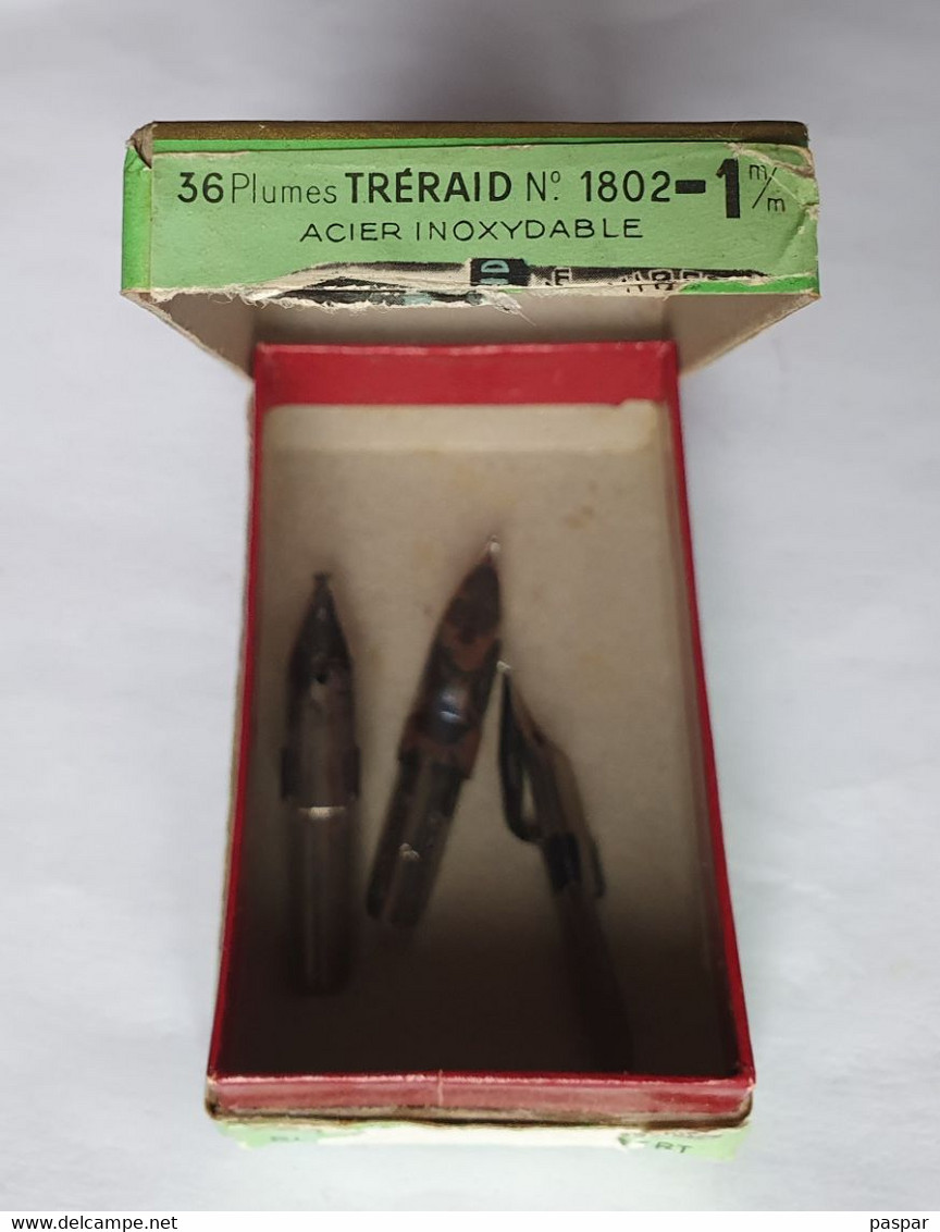 ancienne boite en carton de plumes Tréraid N° 1802-1mm - Blanzy Conté Gilbert - Avec 3 plumes Tréraid