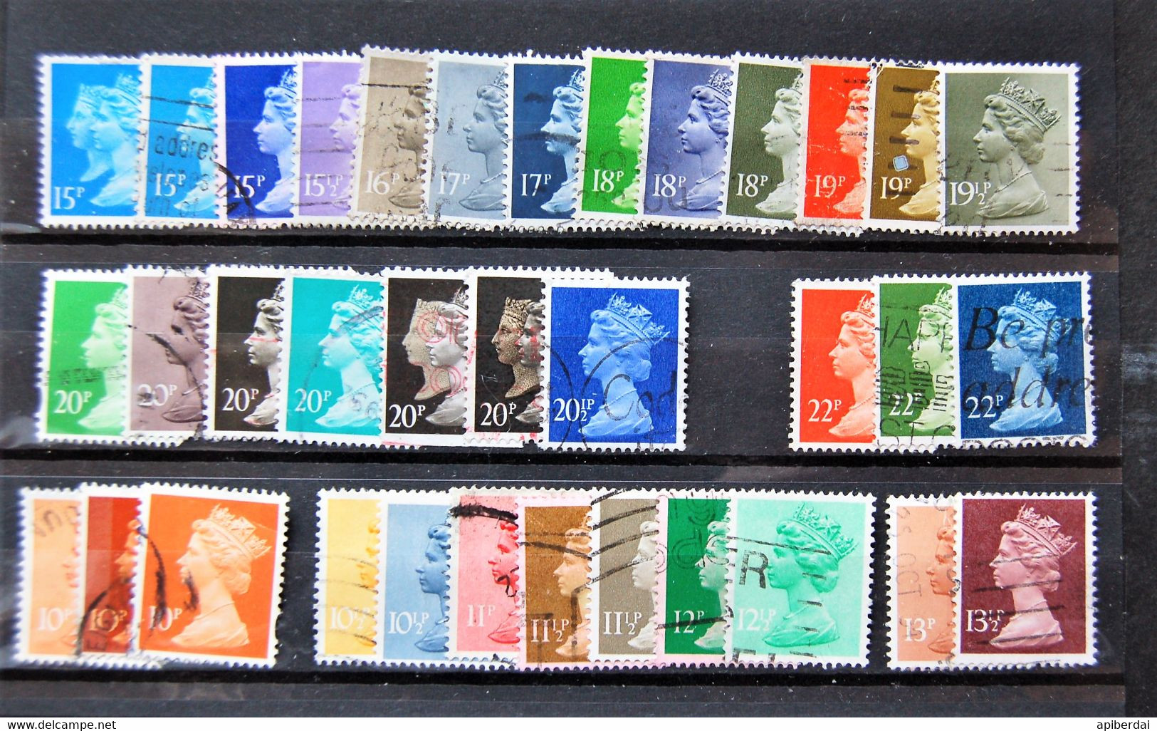 Angleterre Great-britain  - Small Batch Of 35 Differents Machin Stamps Used Grouped By Value - Série 'Machin'